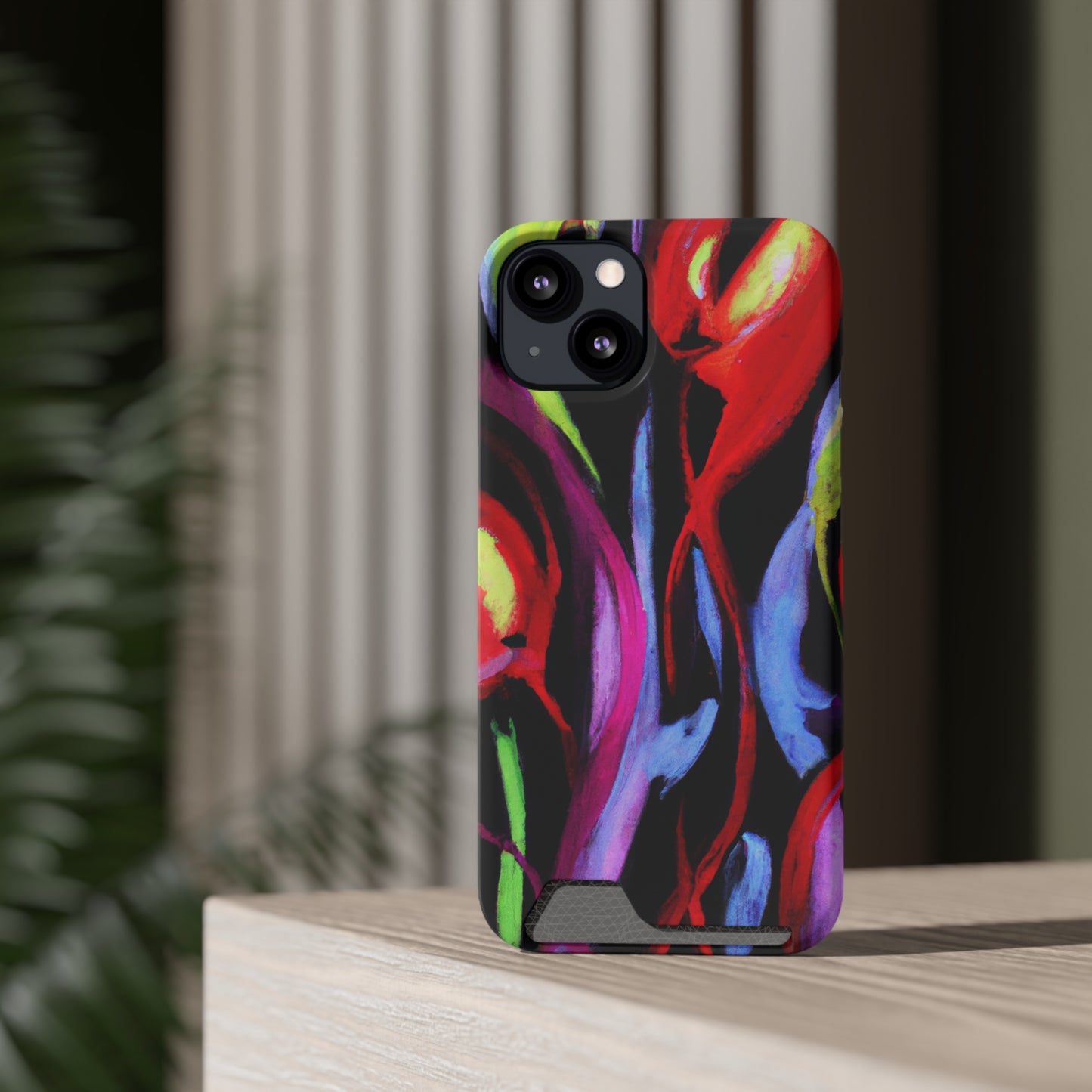 iPhone 13 and Samsung S21, S22 Cases with Card Holder Ft. Abstract Tulips
