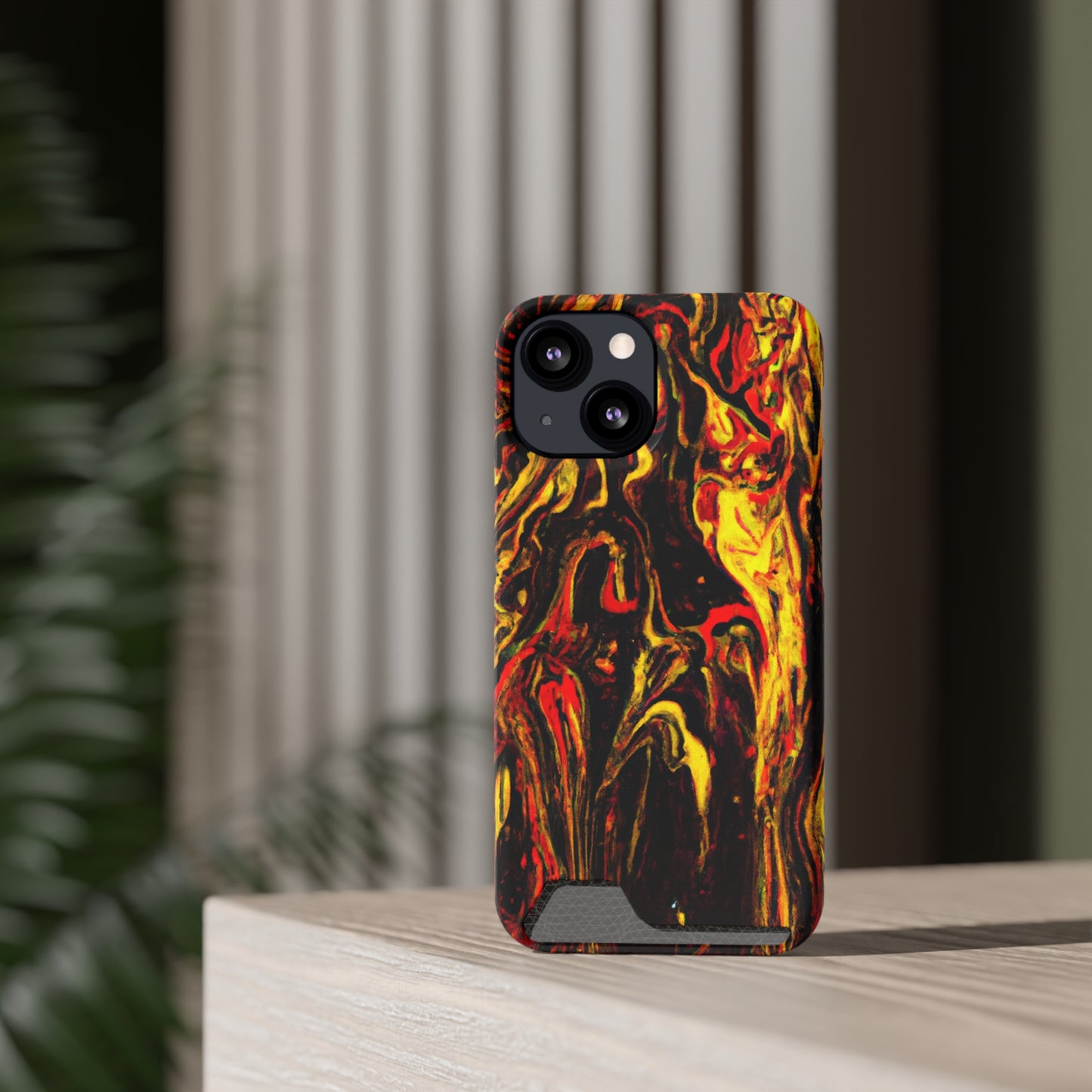 iPhone 13 and Samsung S21, S22 Cases with Card Holder Ft. Abstract Black and Yellow