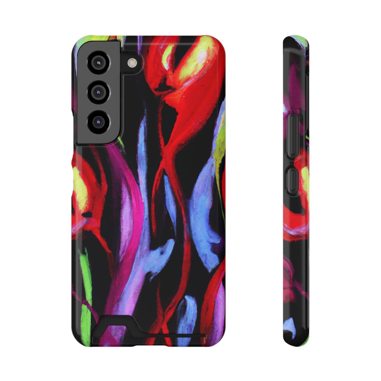 iPhone 13 and Samsung S21, S22 Cases with Card Holder Ft. Abstract Tulips