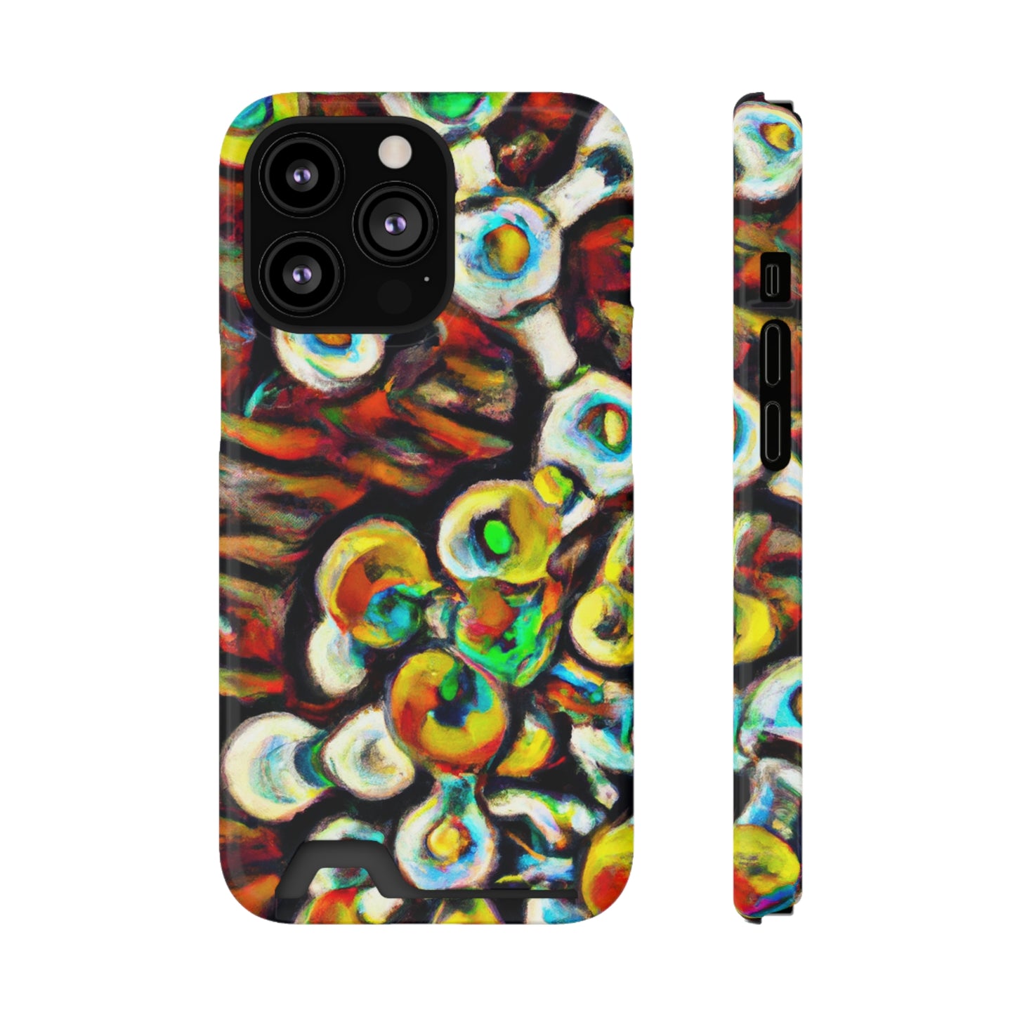 iPhone 13 and Samsung S21, S22 Cases with Card Holder Ft. Abstract Molecule