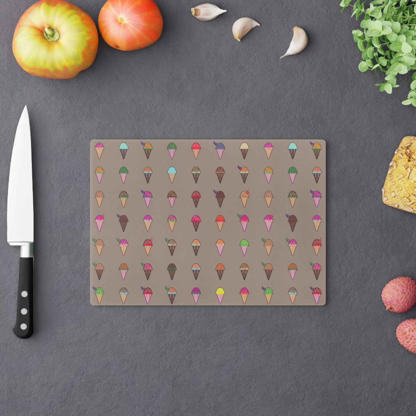 Non-Slip Glass Cutting Board Featuring Pixel Cones