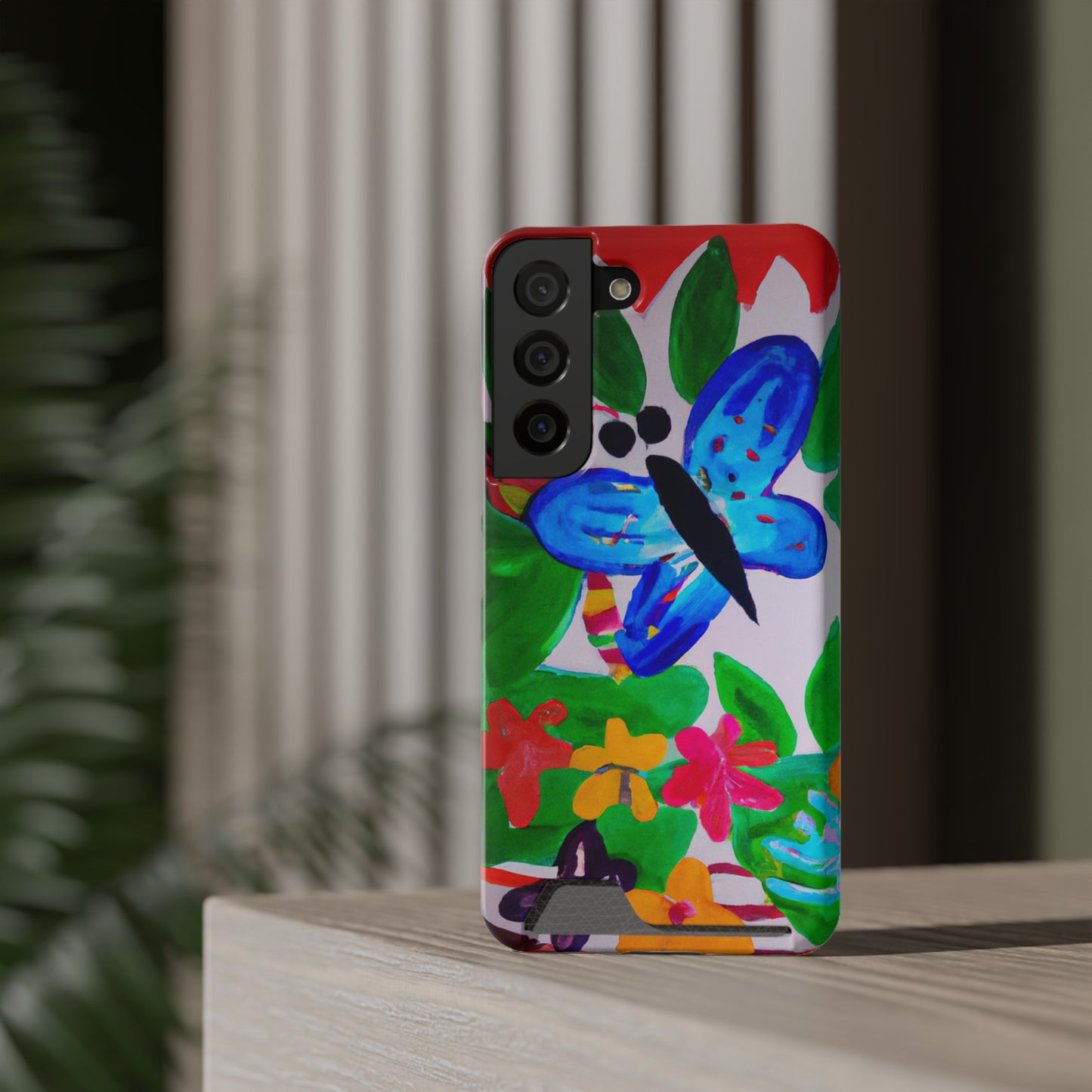iPhone 13 and Samsung S21, S22 Cases with Card Holder Ft. Watercolor Butterfly