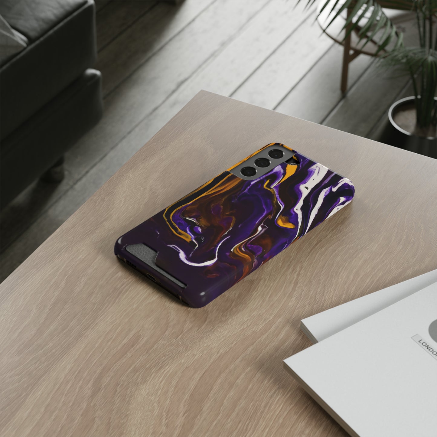 iPhone 13 and Samsung S21, S22 Cases with Card Holder Ft. Purple Tiger Stripes