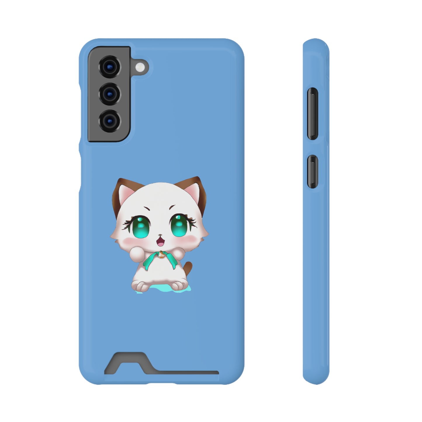 iPhone 13 and Samsung S21, S22 Cases with Card Holder Ft. Cute Kitty