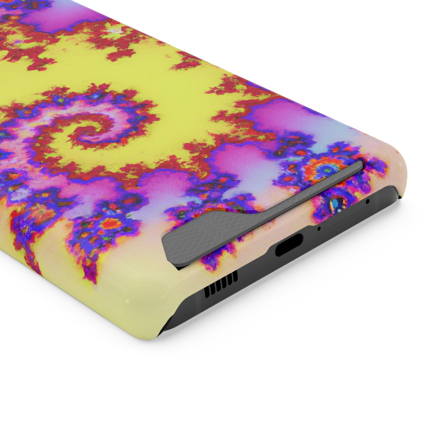 iPhone 13 and Samsung S21, S22 Cases with Card Holder Ft. Tie Dye Fractal