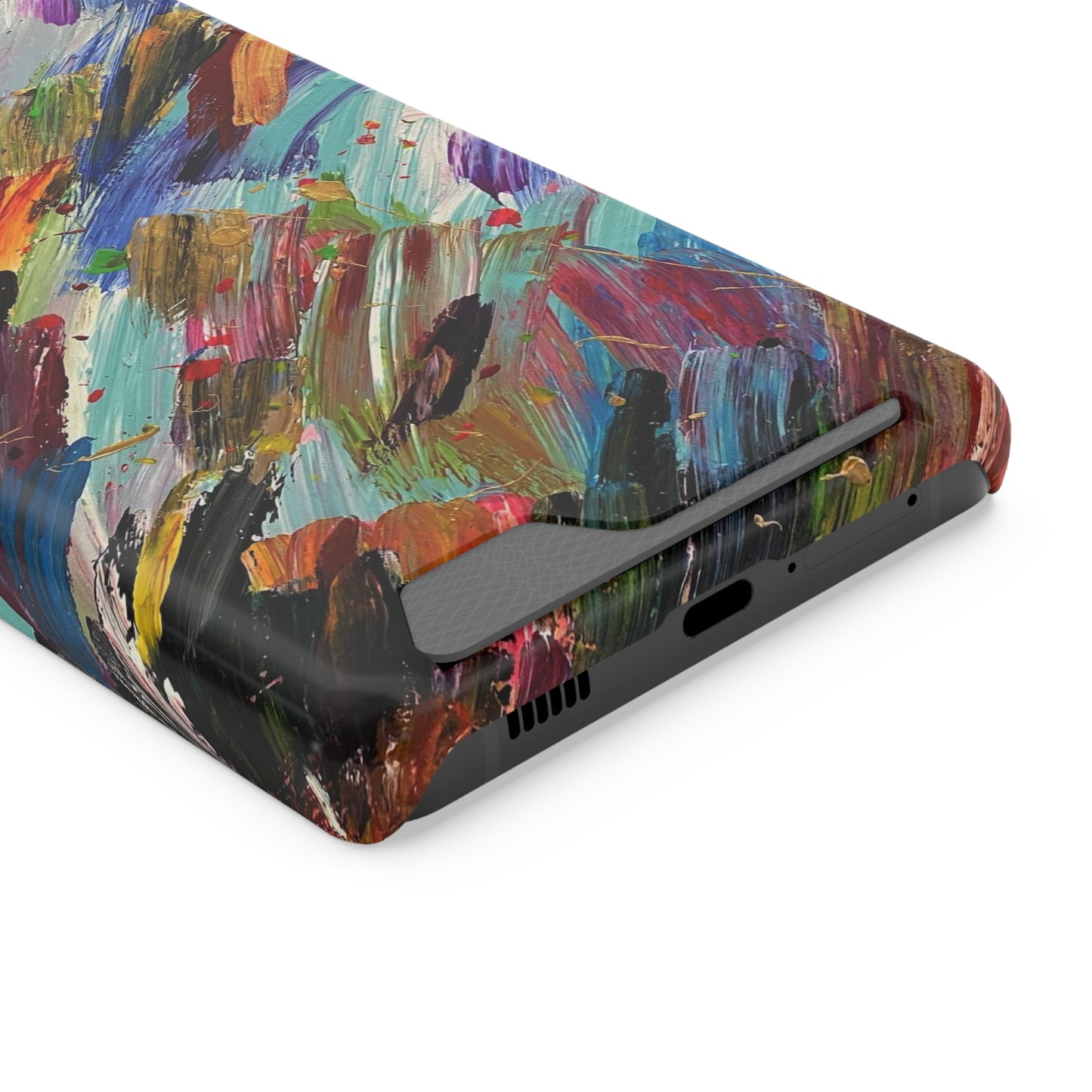 iPhone 13 and Samsung S21, S22 Cases with Card Holder Ft. Abstract Acrylic Feathers
