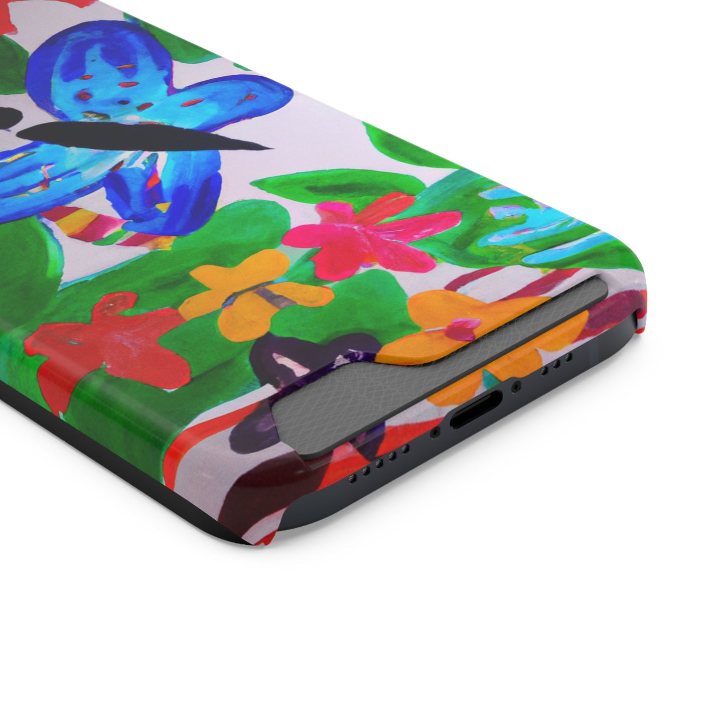 iPhone 13 and Samsung S21, S22 Cases with Card Holder Ft. Watercolor Butterfly