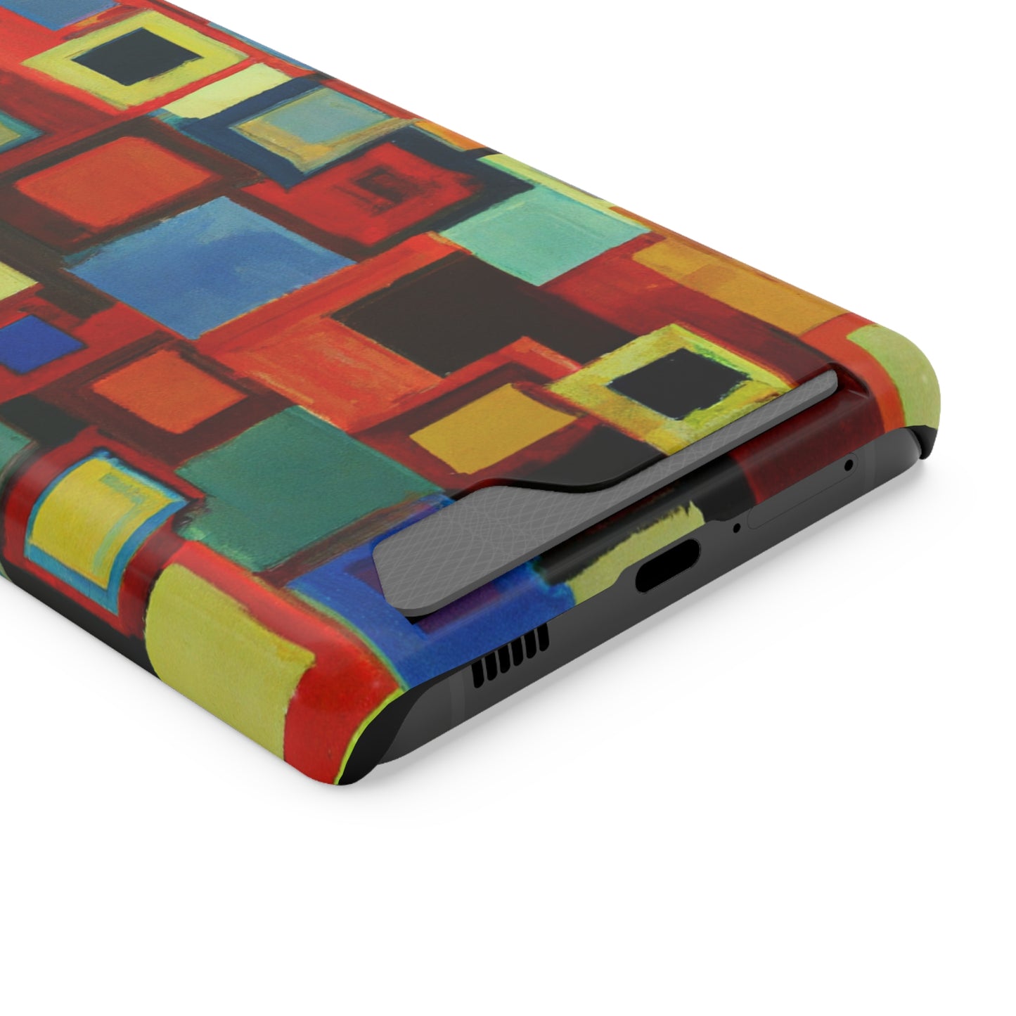 iPhone 13 and Samsung S21, S22 Cases with Card Holder Ft. Abstract Squares