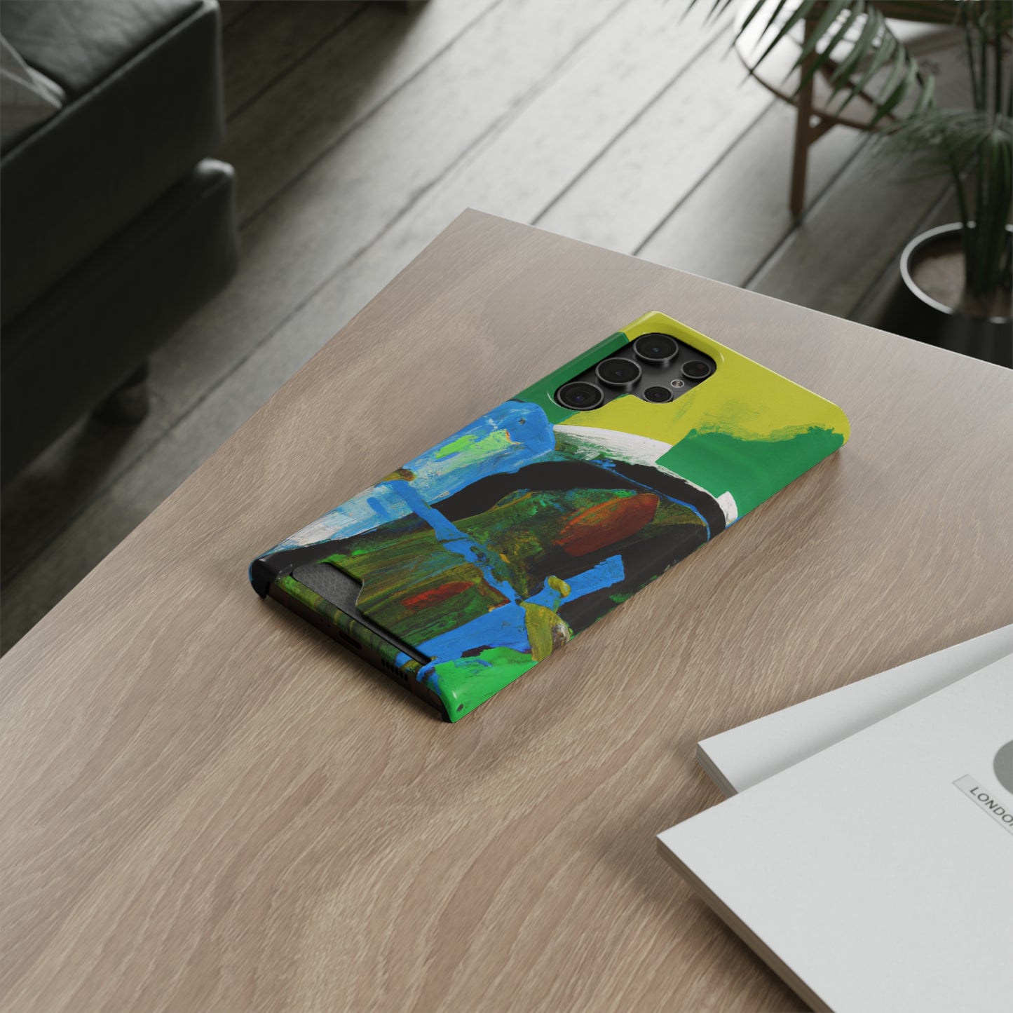iPhone 13 and Samsung S21, S22 Cases with Card Holder Ft. Abstract River