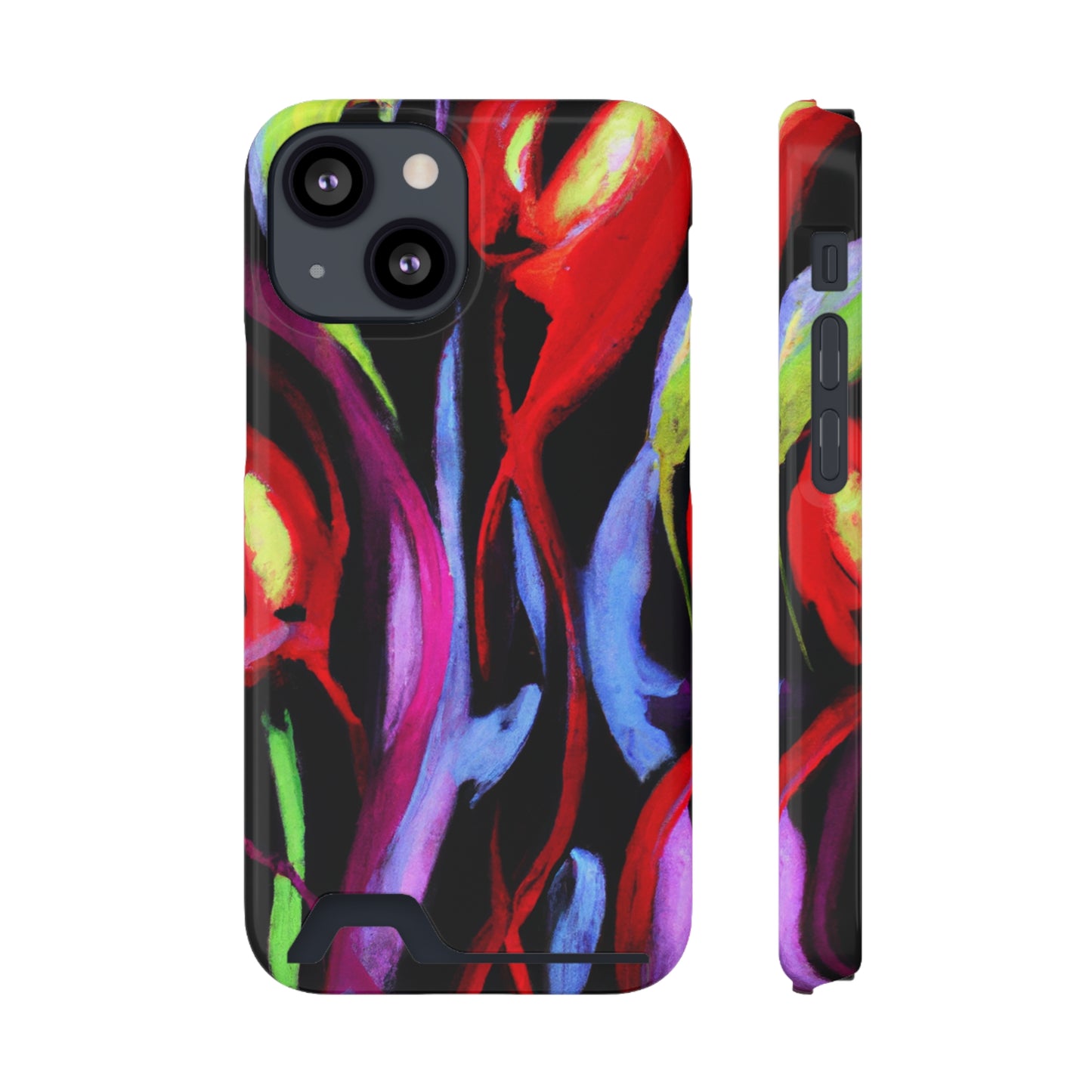 iPhone 13 and Samsung S21, S22 Cases with Card Holder Ft. Abstract Tulips