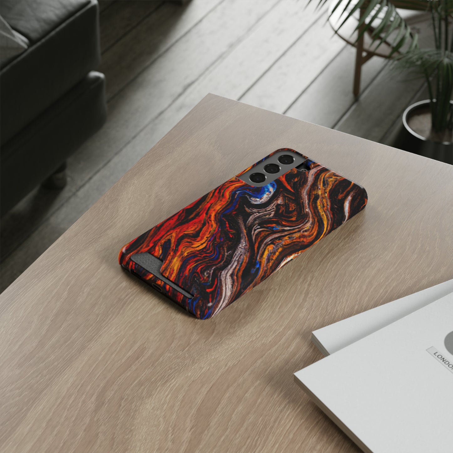 iPhone 13 and Samsung S21, S22 Cases with Card Holder Ft. Abstract Petrified Wood