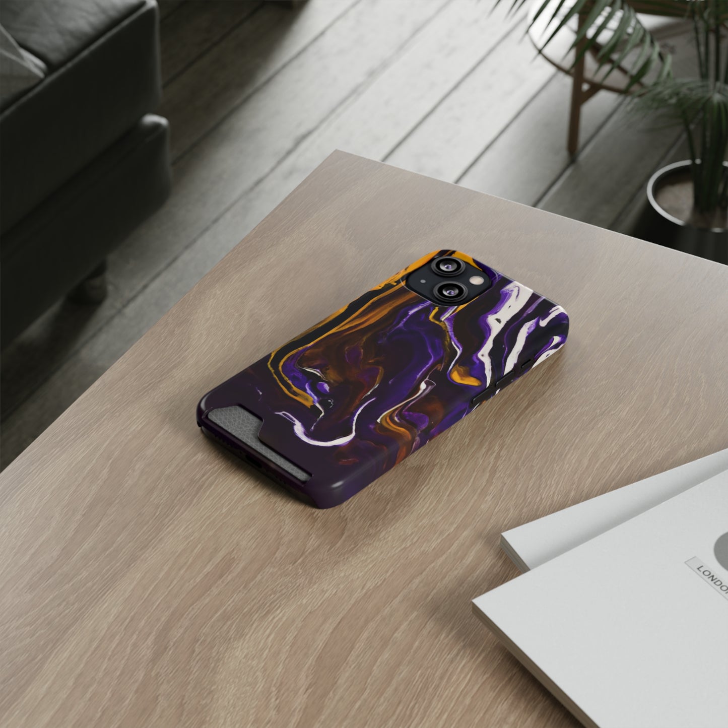 iPhone 13 and Samsung S21, S22 Cases with Card Holder Ft. Purple Tiger Stripes