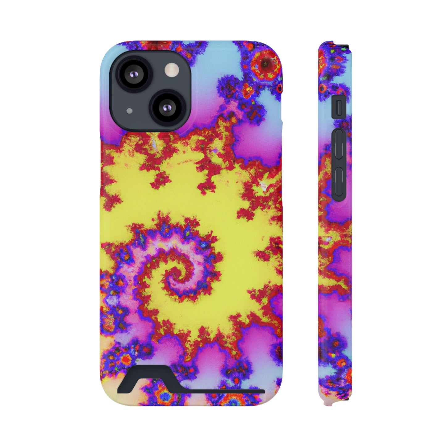 iPhone 13 and Samsung S21, S22 Cases with Card Holder Ft. Tie Dye Fractal
