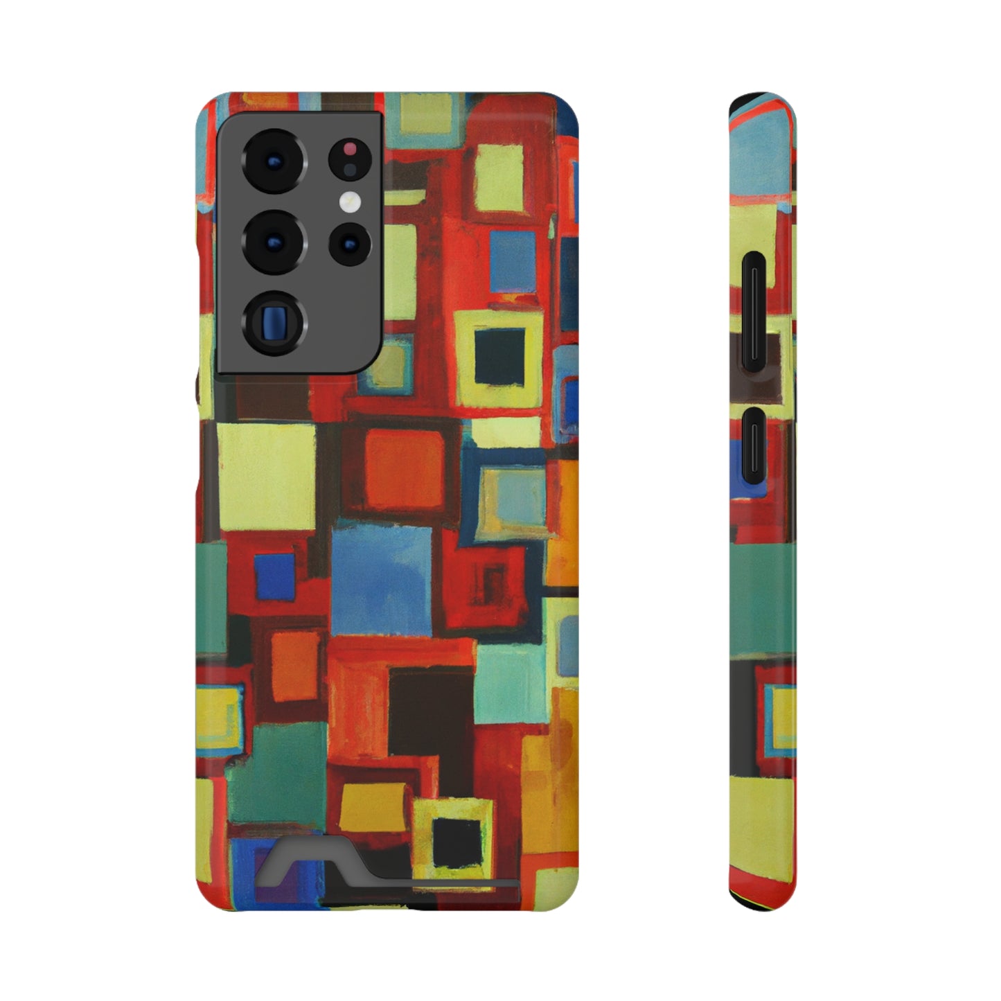 iPhone 13 and Samsung S21, S22 Cases with Card Holder Ft. Abstract Squares