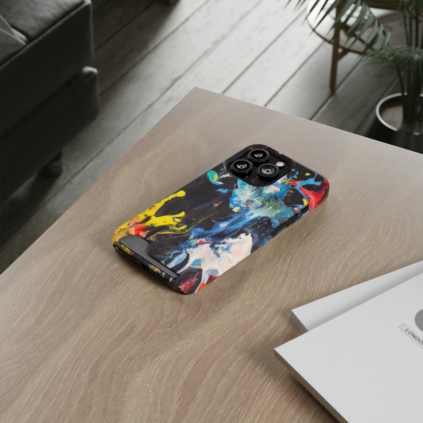 iPhone 13 or Samsung S21, S22 Case with Card Holder Ft. Blue Splat