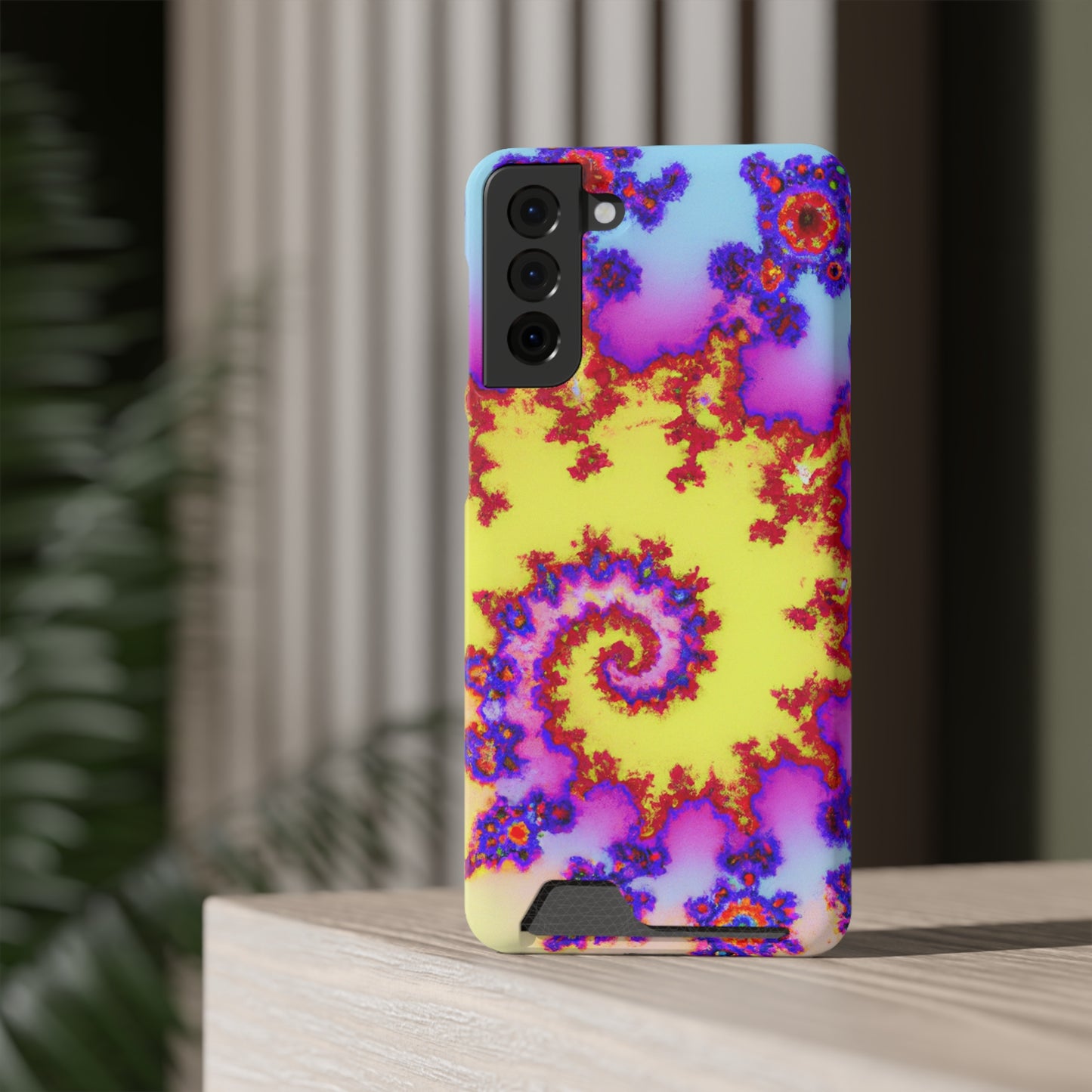 iPhone 13 and Samsung S21, S22 Cases with Card Holder Ft. Tie Dye Fractal
