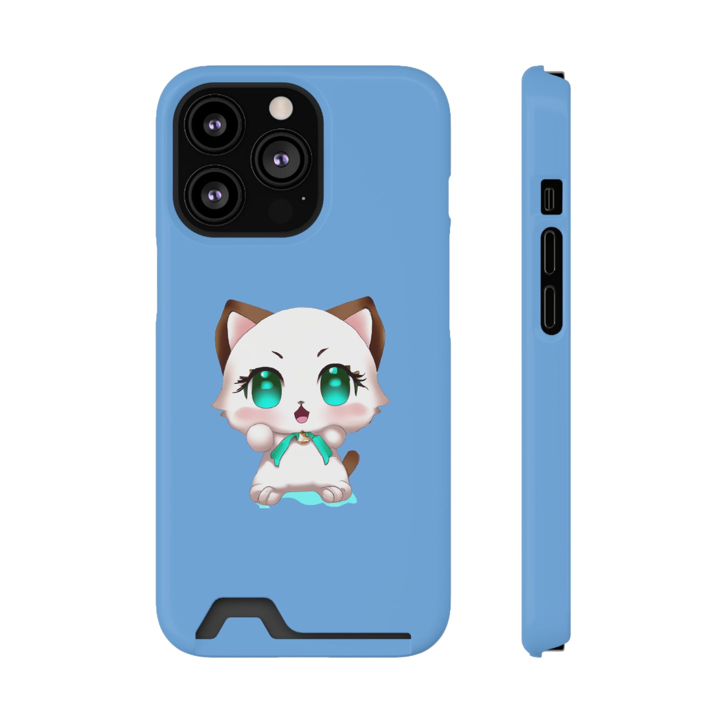 iPhone 13 and Samsung S21, S22 Cases with Card Holder Ft. Cute Kitty