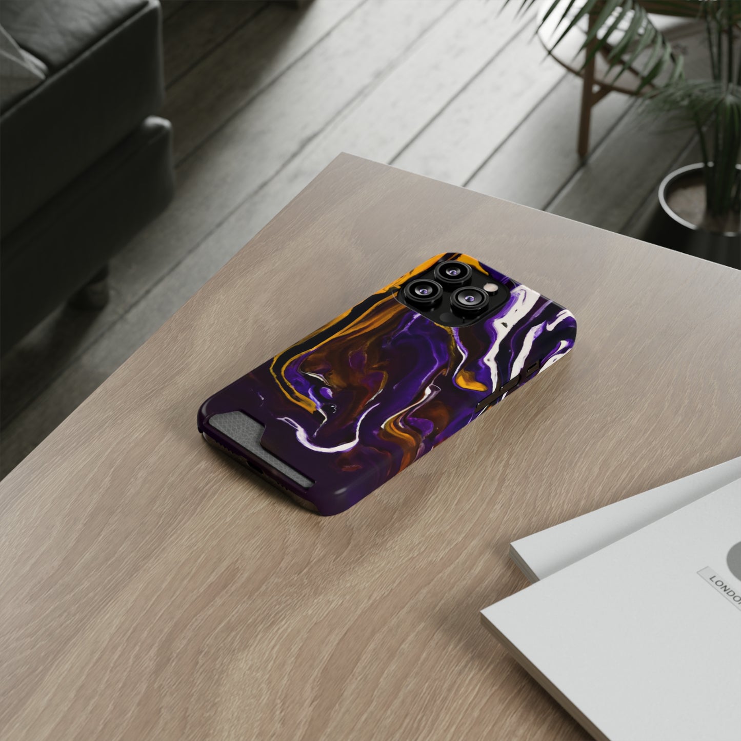 iPhone 13 and Samsung S21, S22 Cases with Card Holder Ft. Purple Tiger Stripes