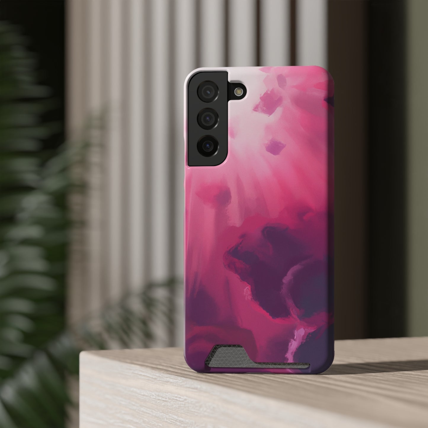 iPhone 13 and Samsung S21, S22 Cases with Card Holder Ft. Abstract Pink Sky