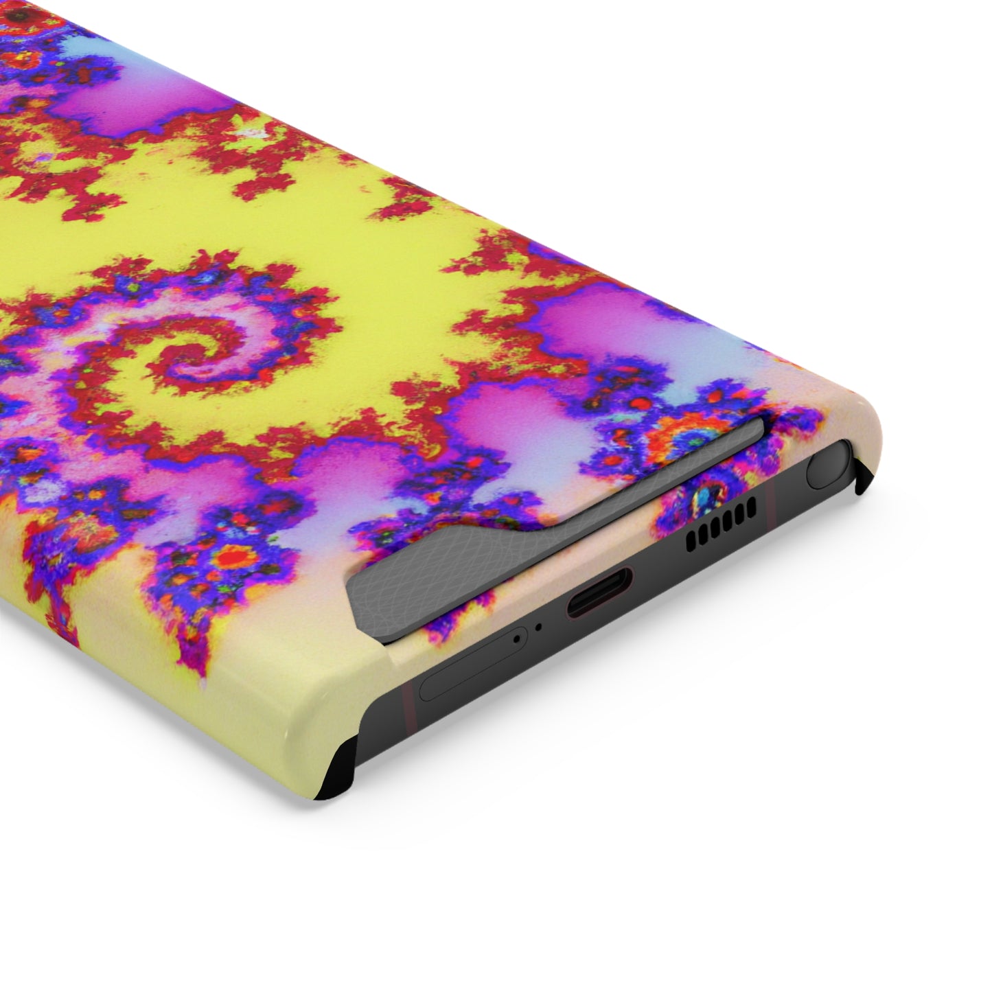 iPhone 13 and Samsung S21, S22 Cases with Card Holder Ft. Tie Dye Fractal