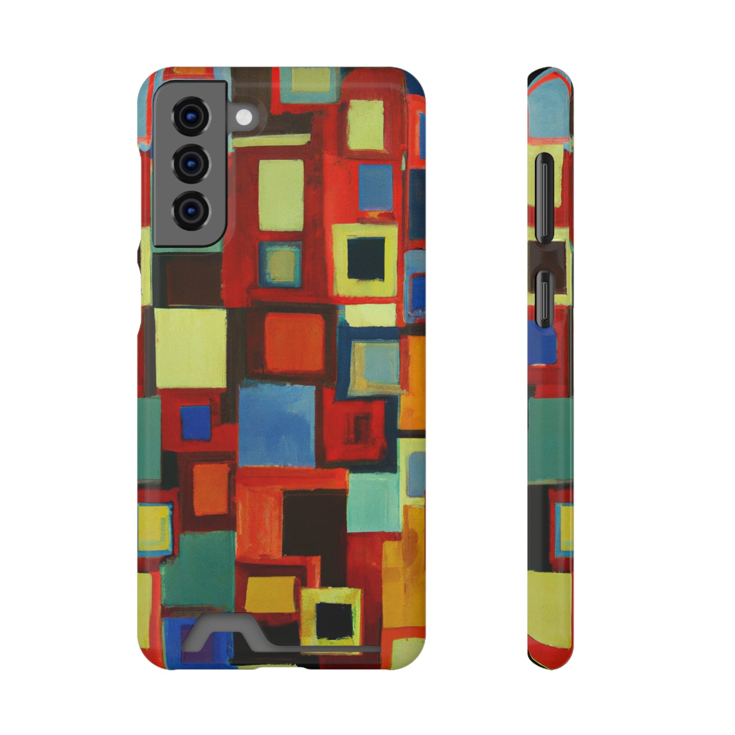 iPhone 13 and Samsung S21, S22 Cases with Card Holder Ft. Abstract Squares
