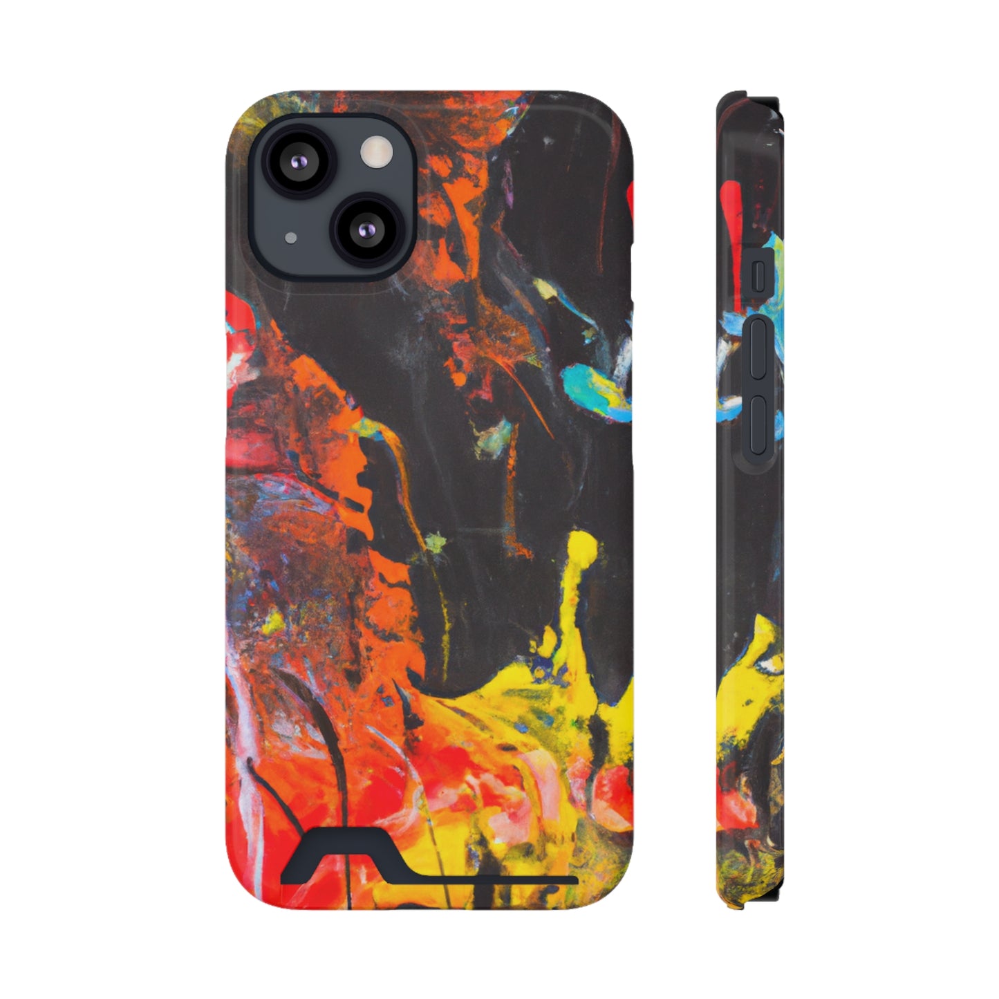 iPhone 13 and Samsung S21, S22 Cases with Card Holder Ft. Abstract Orange