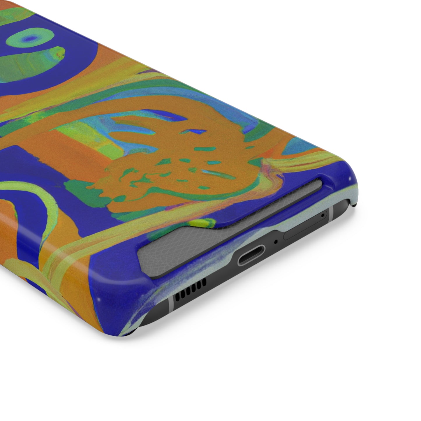 iPhone 13 and Samsung S21, S22 Cases with Card Holder Ft. Blue Orange Curves