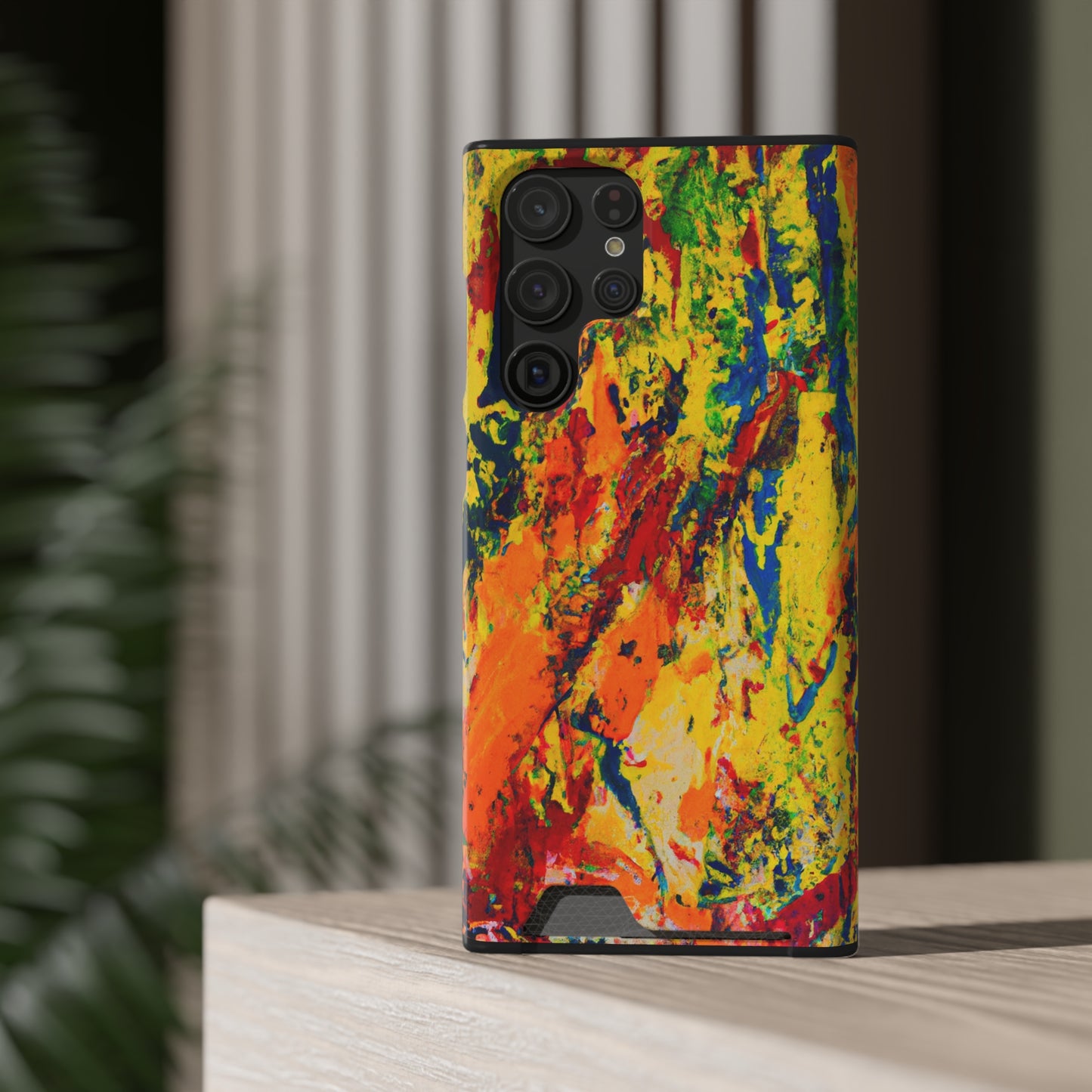 iPhone or Samsung Case with Card Holder Ft. Abstract Yellow Orange
