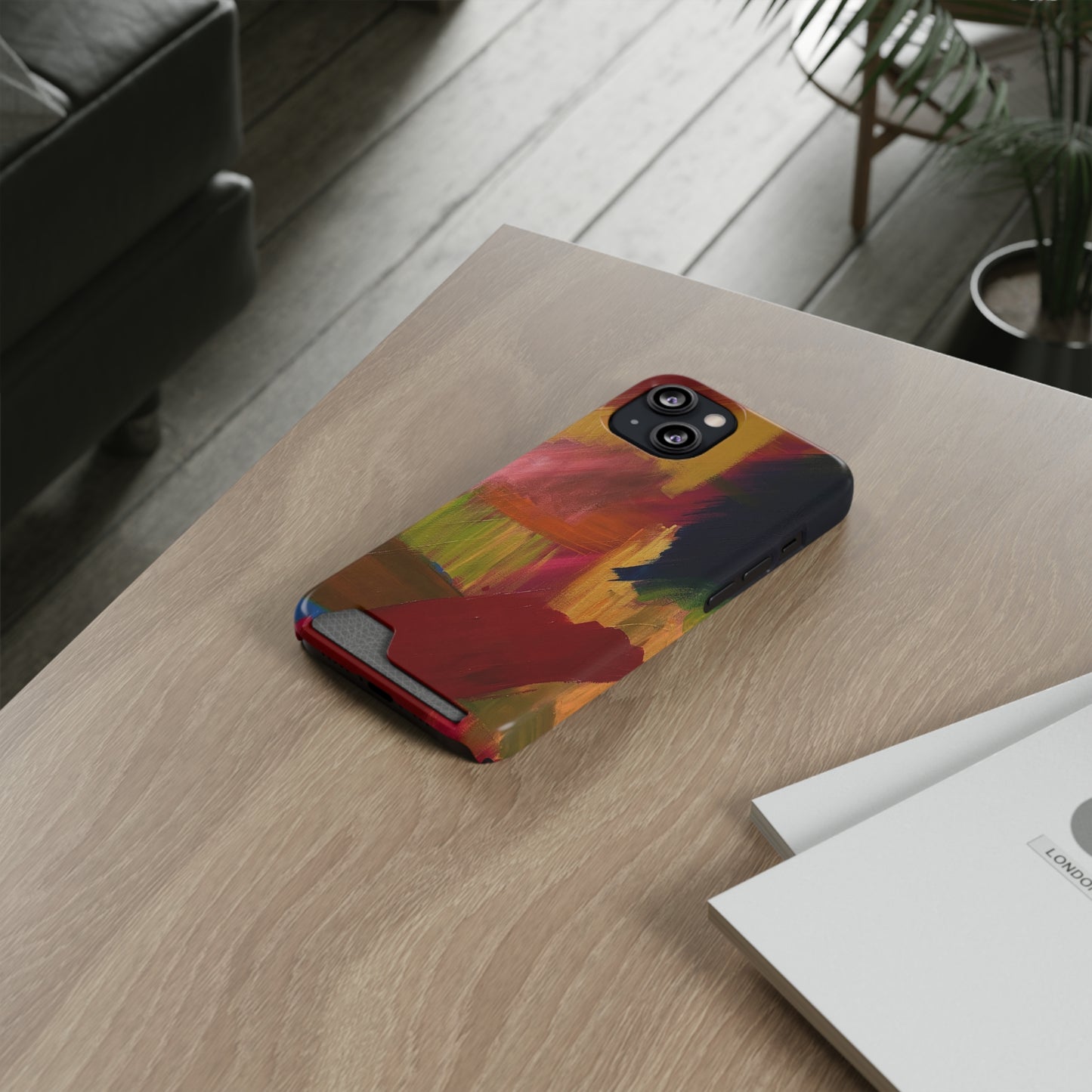 iPhone 13 and Samsung S21, S22 Cases with Card Holder Ft. Abstract Red