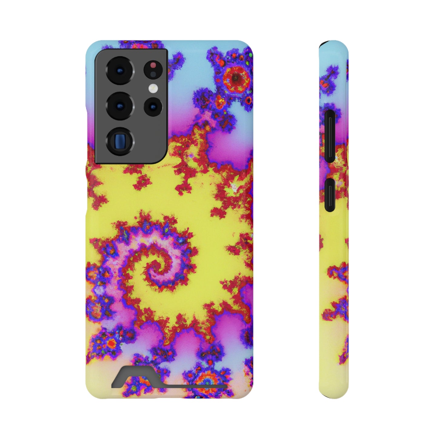 iPhone 13 and Samsung S21, S22 Cases with Card Holder Ft. Tie Dye Fractal