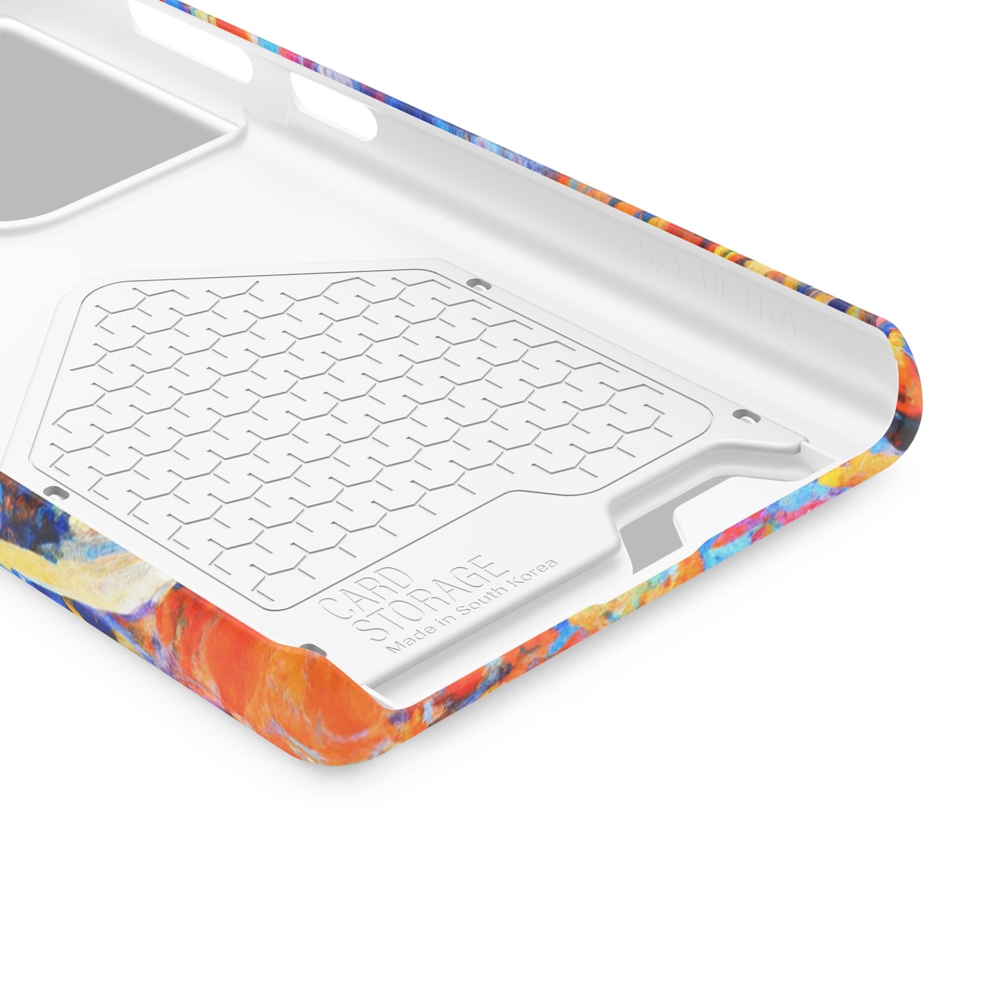 iPhone 13 and Samsung S21, S22 Cases with Card Holder Ft. Abstract Blue and Orange
