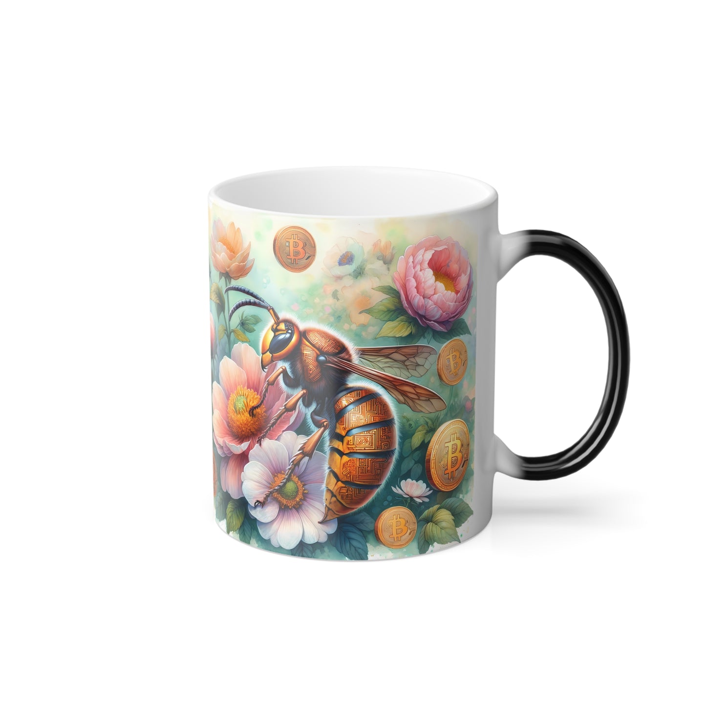 Color Morphing 11 oz Bitcoin Bee Flower Mug