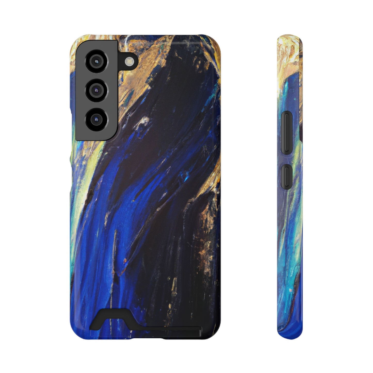 iPhone 13 and Samsung S21, S22 Cases with Card Holder Ft. Acrylic Blue Gold