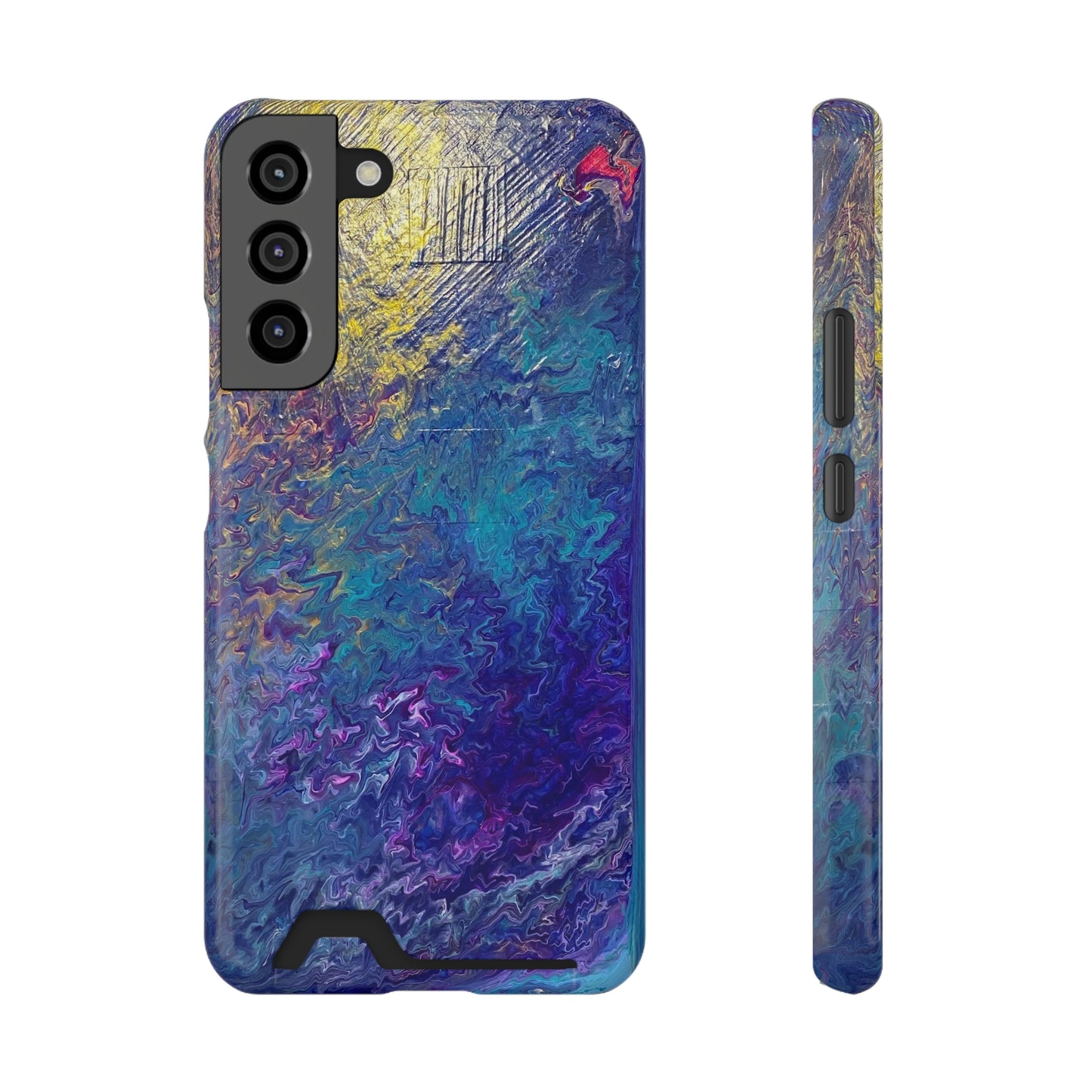 iPhone 13 and Samsung S21, S22 Cases with Card Holder Ft. Abstract Blue Waterfall