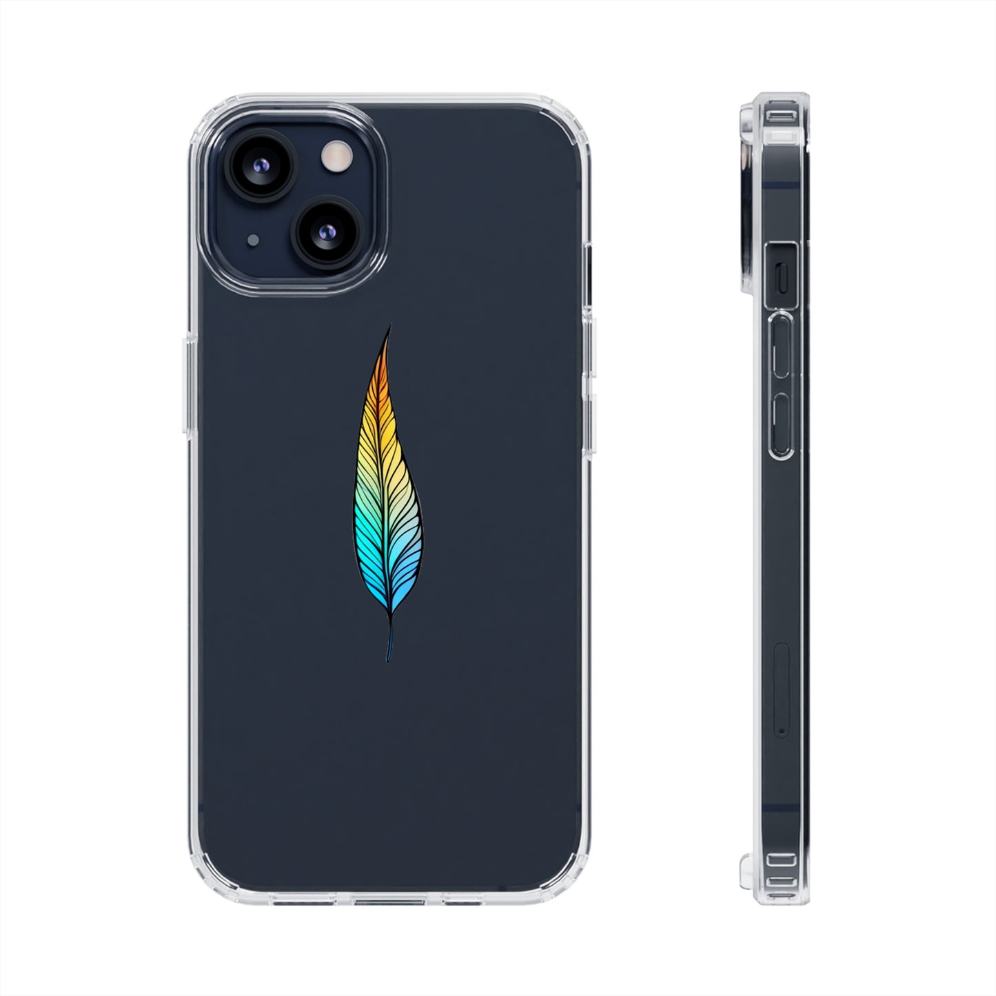 Clear Hard Plastic Phone Case for iPhone 1-14 and Samsung S21-S22 Ft. Single Feather