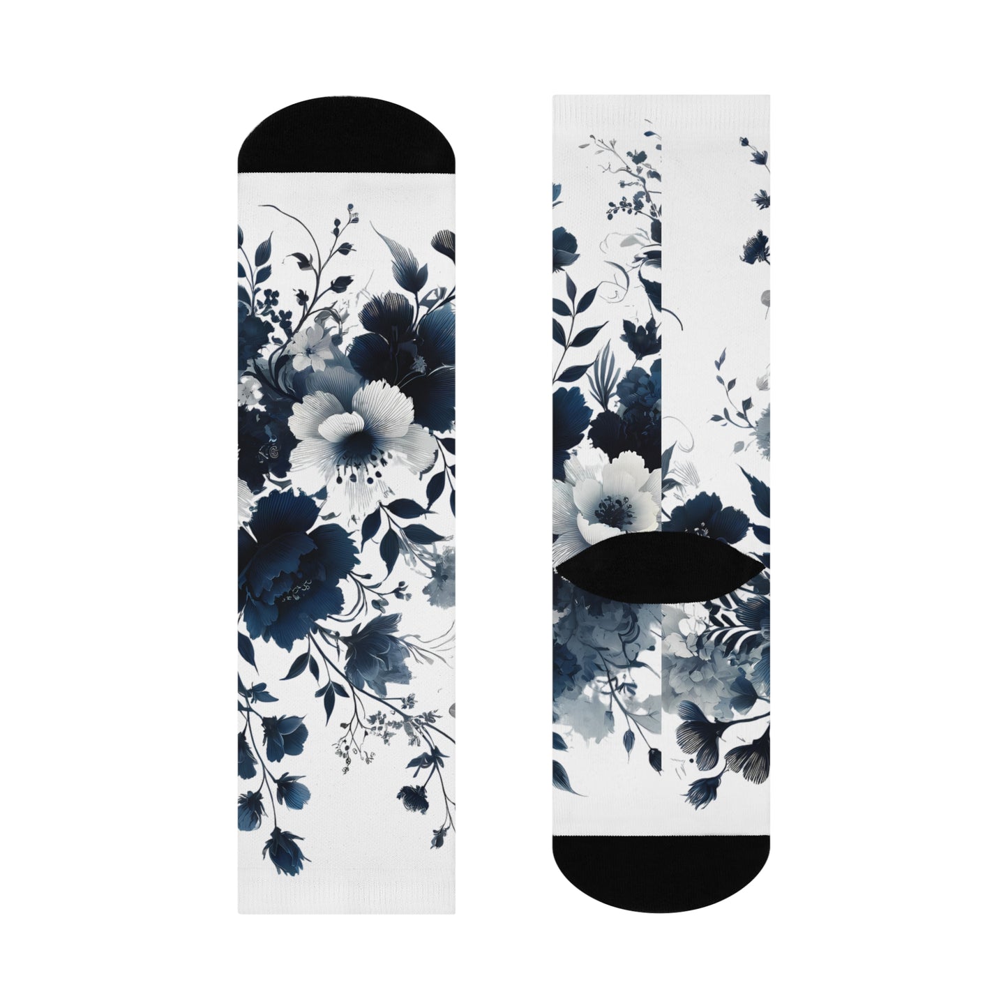 Floral Ink Crew Socks: Black & White Watercolor Flowers Cushioned Crew