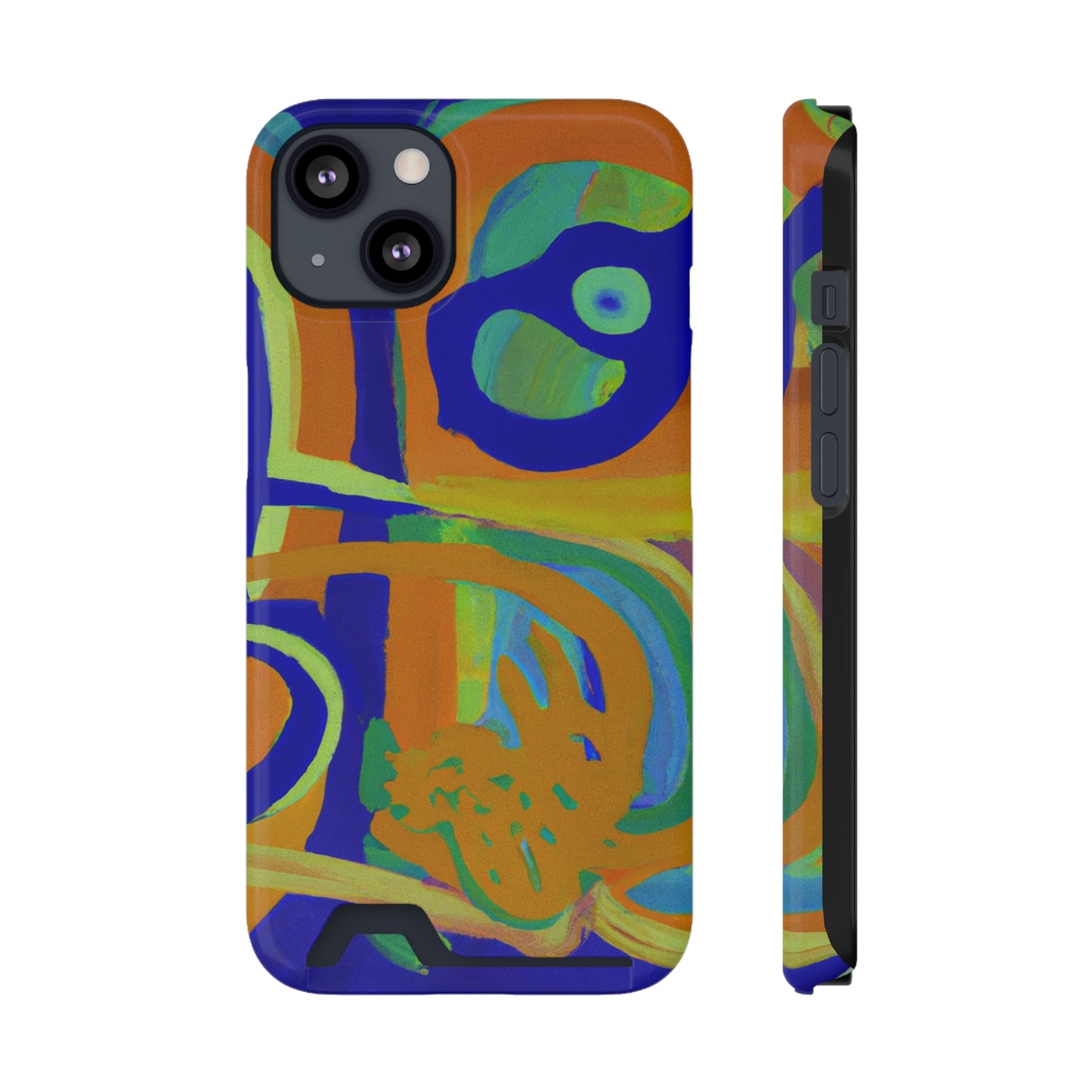 iPhone 13 and Samsung S21, S22 Cases with Card Holder Ft. Blue Orange Curves