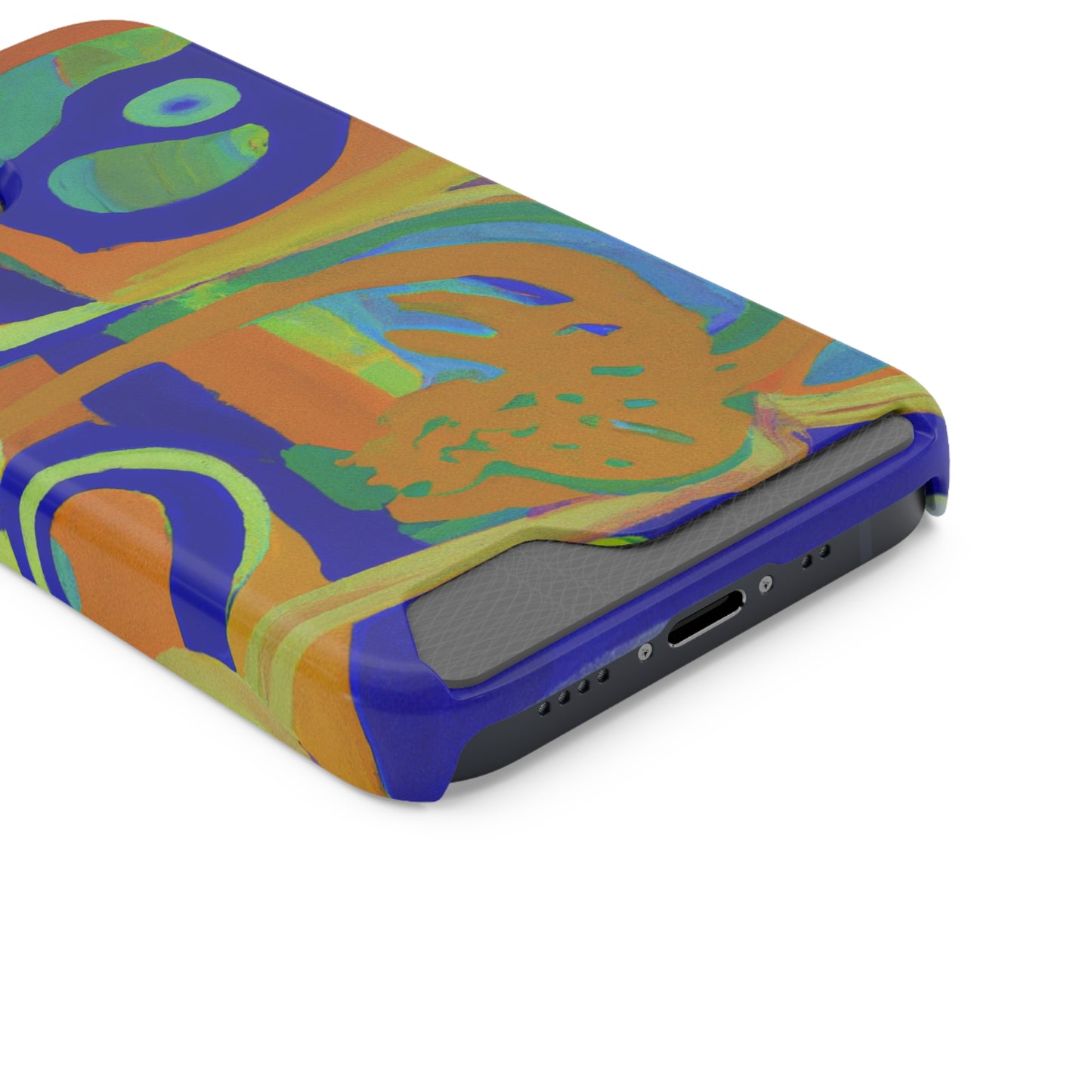iPhone 13 and Samsung S21, S22 Cases with Card Holder Ft. Blue Orange Curves