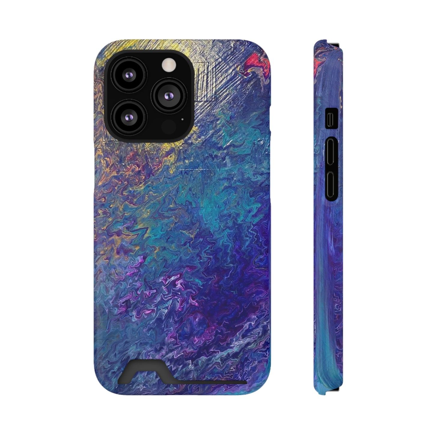iPhone 13 and Samsung S21, S22 Cases with Card Holder Ft. Abstract Blue Waterfall