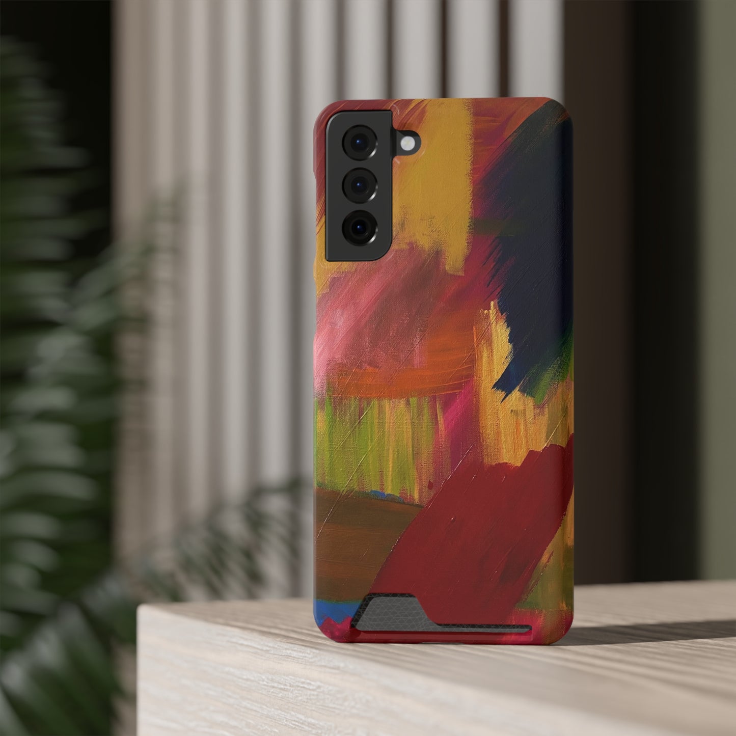 iPhone 13 and Samsung S21, S22 Cases with Card Holder Ft. Abstract Red