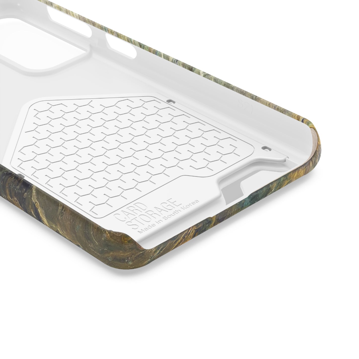 iPhone 13 and Samsung S21, S22 Cases with Card Holder Ft. Abstract Acrylic Gold Waterfall