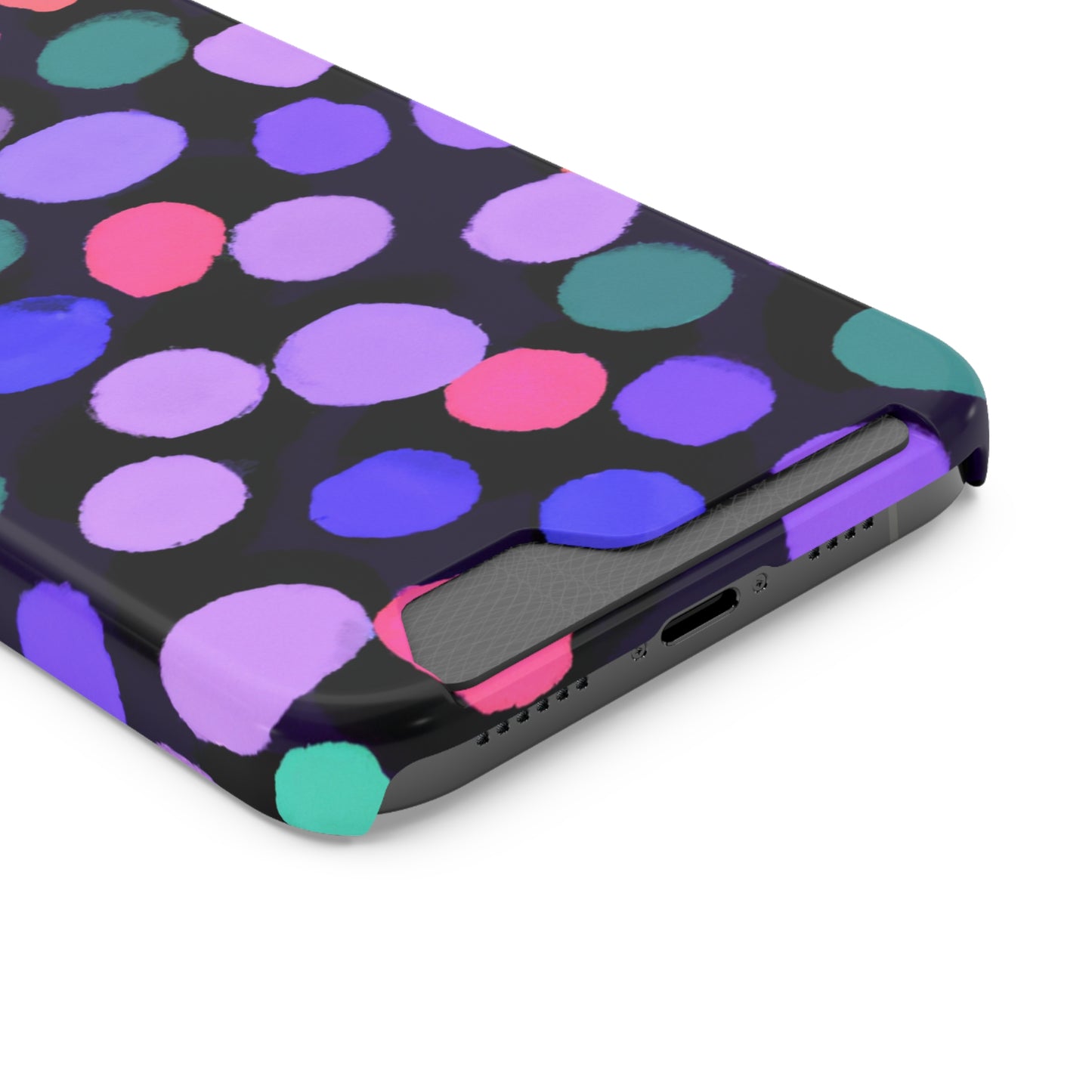 iPhone 13 and Samsung S21, S22 Cases with Card Holder Ft. Purple Dots