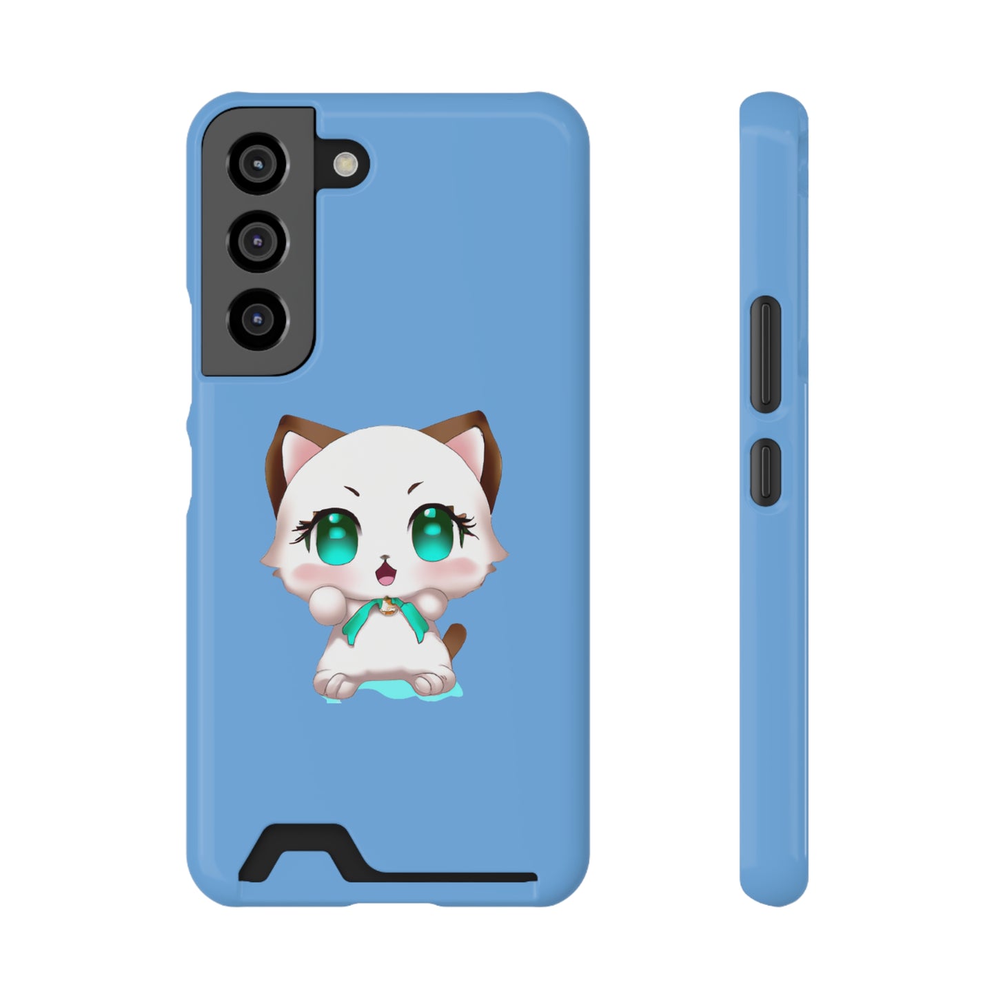 iPhone 13 and Samsung S21, S22 Cases with Card Holder Ft. Cute Kitty
