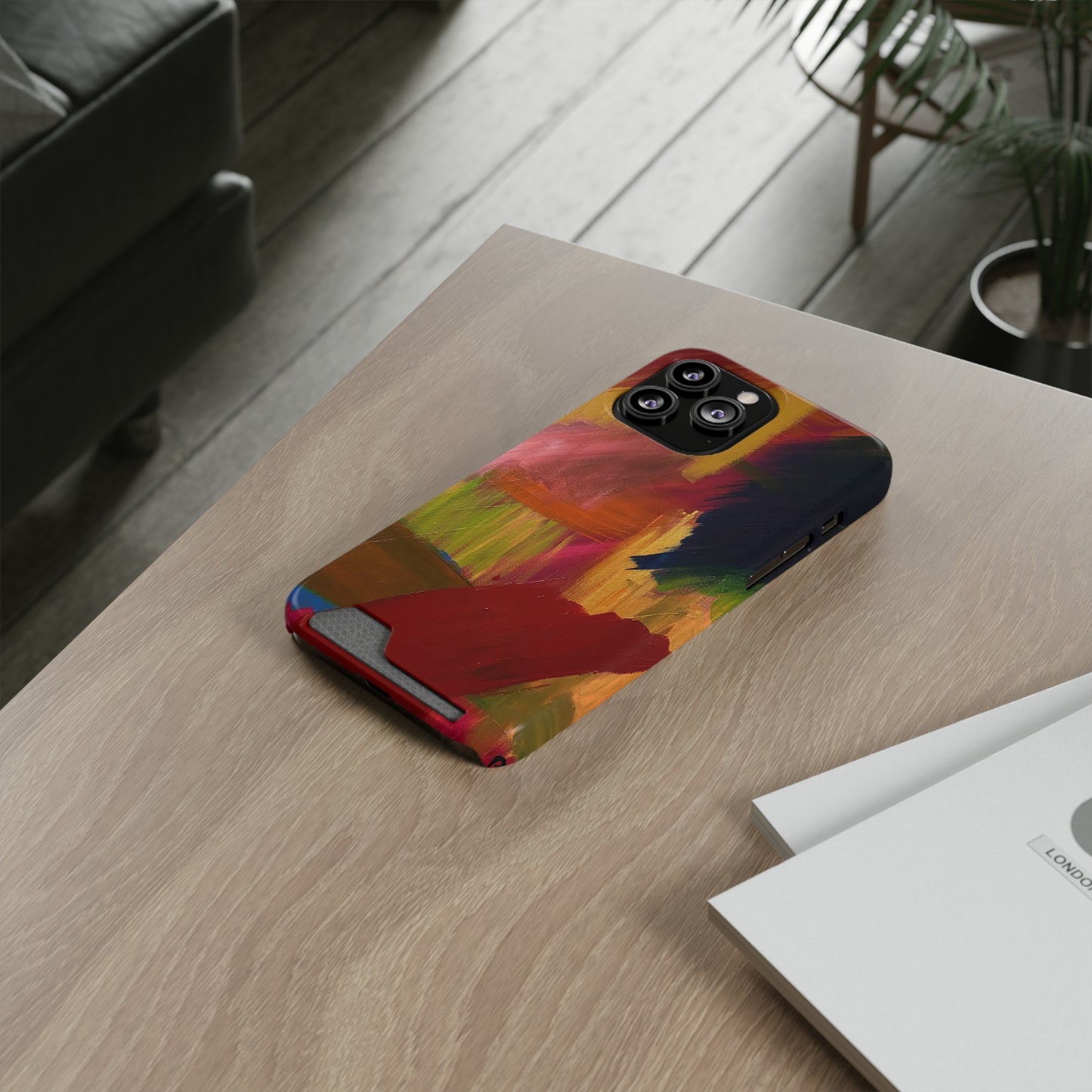 iPhone 13 and Samsung S21, S22 Cases with Card Holder Ft. Abstract Red