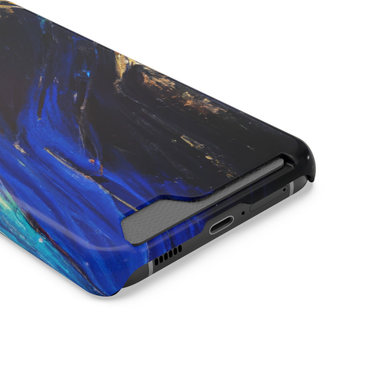 iPhone 13 and Samsung S21, S22 Cases with Card Holder Ft. Acrylic Blue Gold