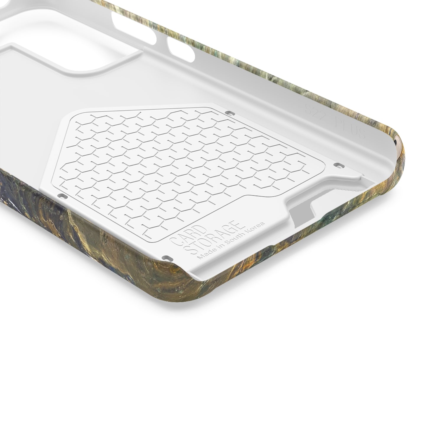 iPhone 13 and Samsung S21, S22 Cases with Card Holder Ft. Abstract Acrylic Gold Waterfall