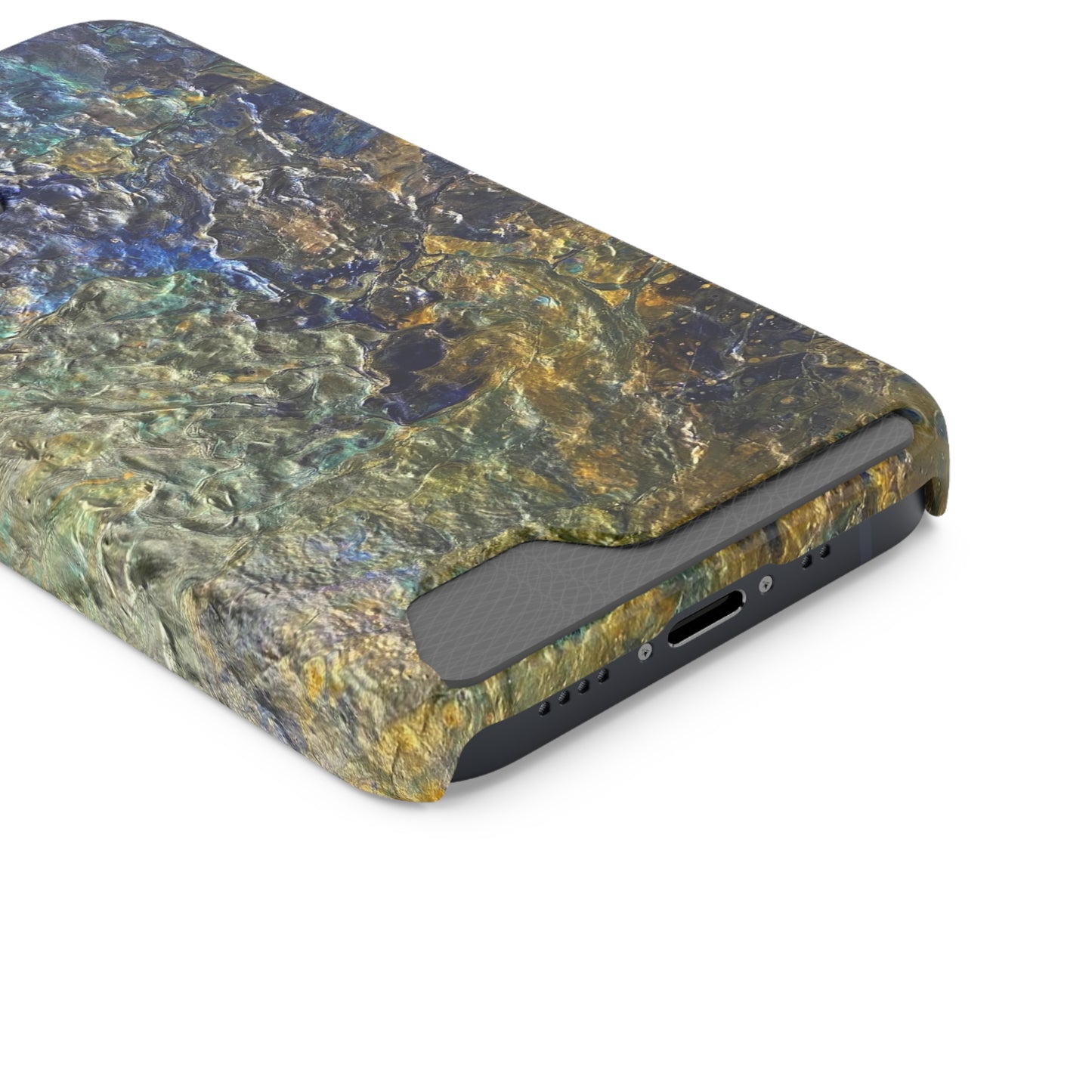iPhone 13 and Samsung S21, S22 Cases with Card Holder Ft. Abstract Acrylic Gold Waterfall