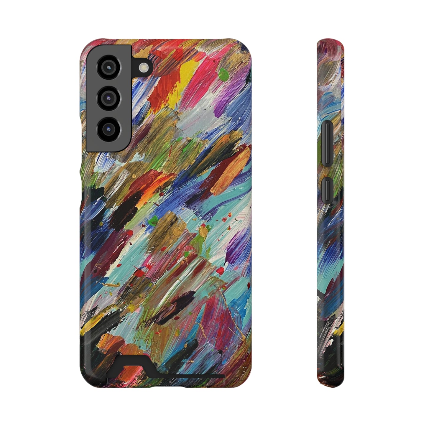 iPhone 13 and Samsung S21, S22 Cases with Card Holder Ft. Abstract Acrylic Feathers