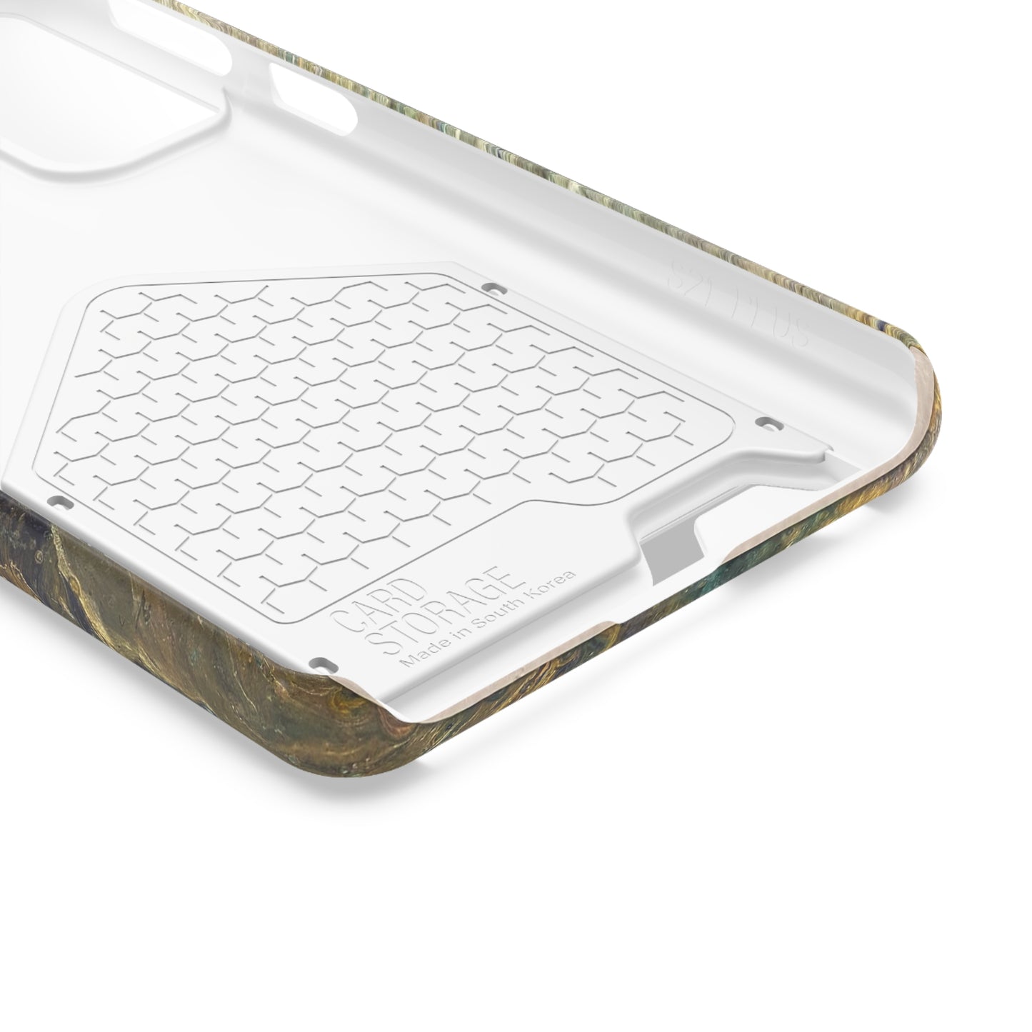 iPhone 13 and Samsung S21, S22 Cases with Card Holder Ft. Abstract Acrylic Gold Waterfall
