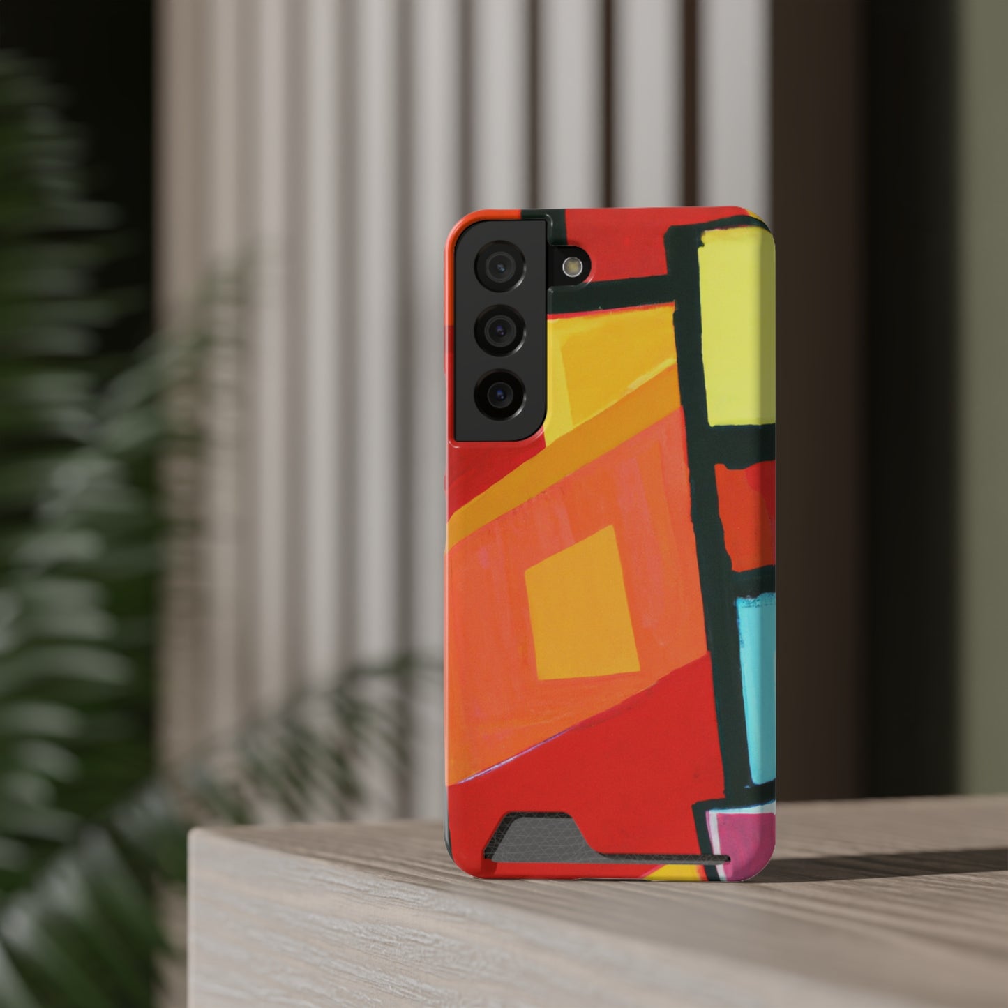 iPhone 13 and Samsung S21, S22 Cases with Card Holder Ft Abstract Panes